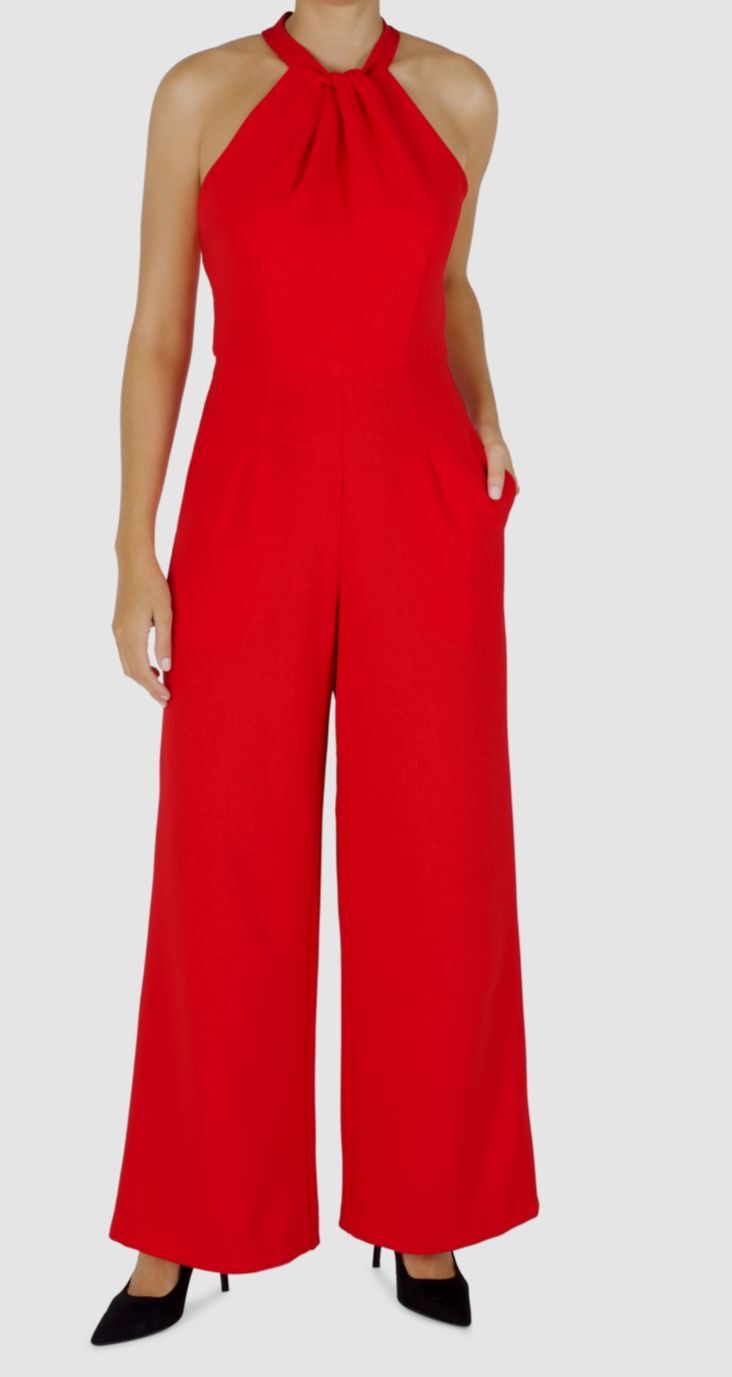 Julia Jordan Women’s Red Twisted Halter-Neck Wide-Leg Jumpsuit Size 10