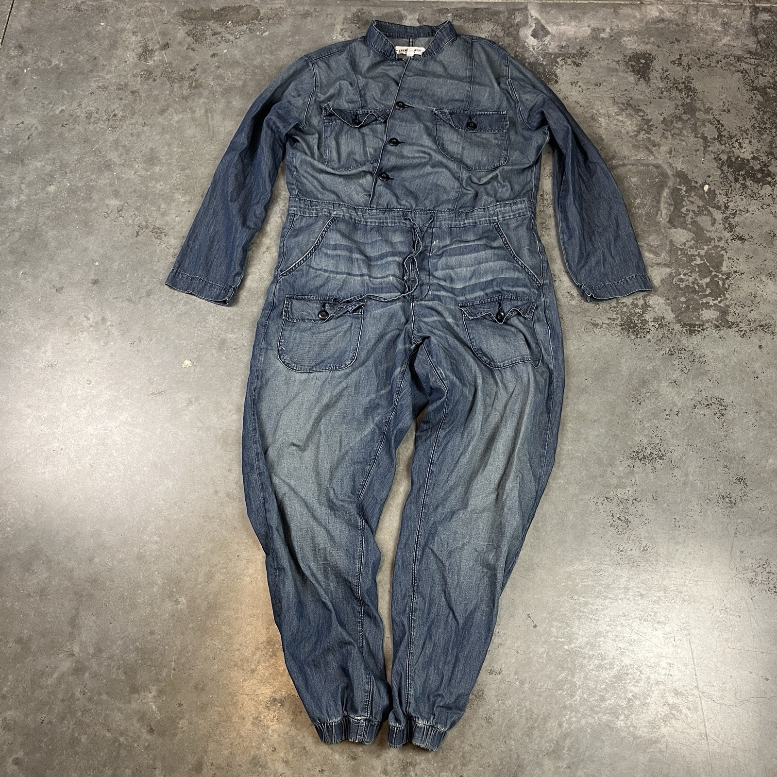 Etienne Marcel Jumpsuit Womens Small Blue Pockets Drawstring Baggy
