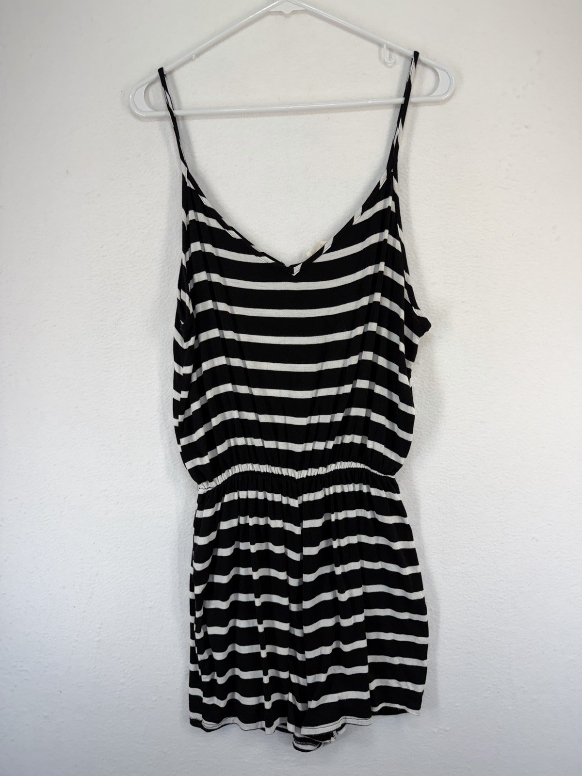 Bibi Women’s L Striped White Black Romper Sleeveless Elastic Waist