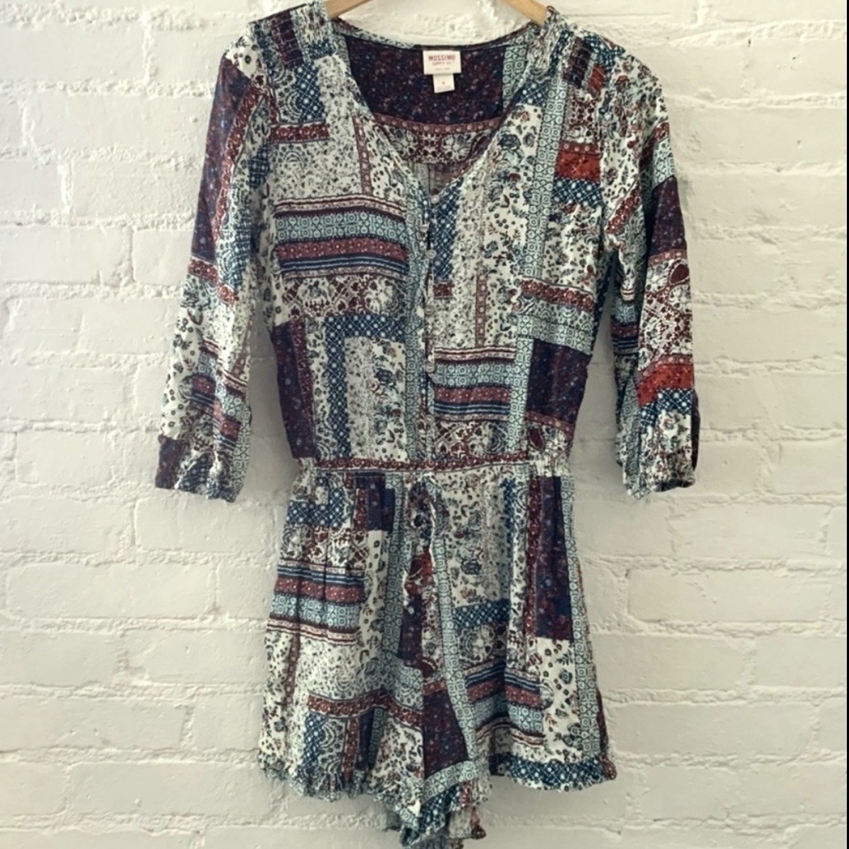 Boho Festival Romper Womens Floral Ruffle Hem One-Piece Cottage Beach Small