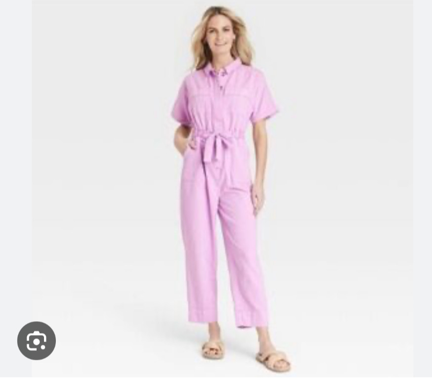 Universal Thread Light Pink/Purple Utility Jumpsuit SS Button Front Size 4