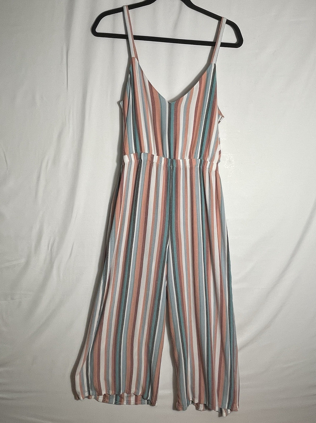 Womens Striped Jumpsuit Coastal Beach Resort Boho Chic Festival Colorful Sz M