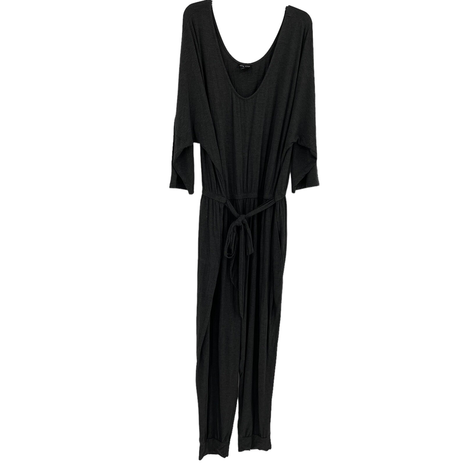 City Chic Women’s Plus Size Tie-Waist Jumpsuit Gray Size 22 Scoop Neck