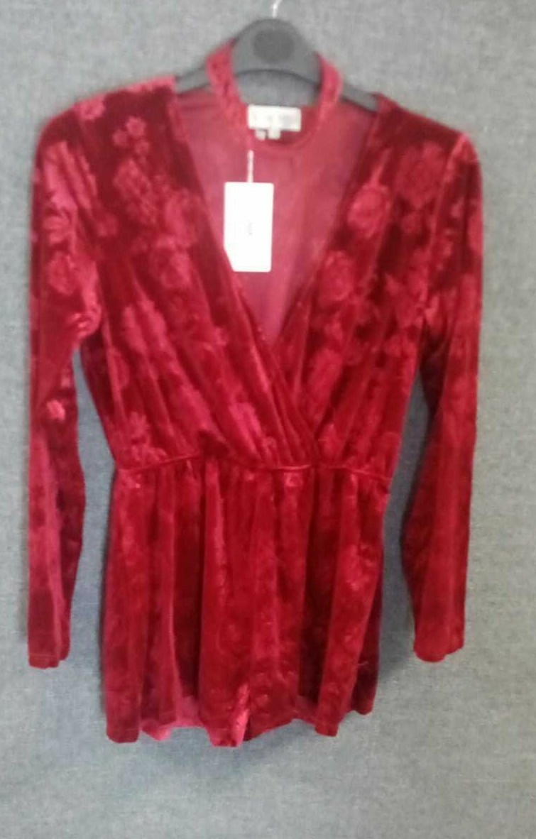 IN THE STYLE Claret Long Sleeve Choker Style Jumpsuit playsuit UK 16 NH11 AA 02