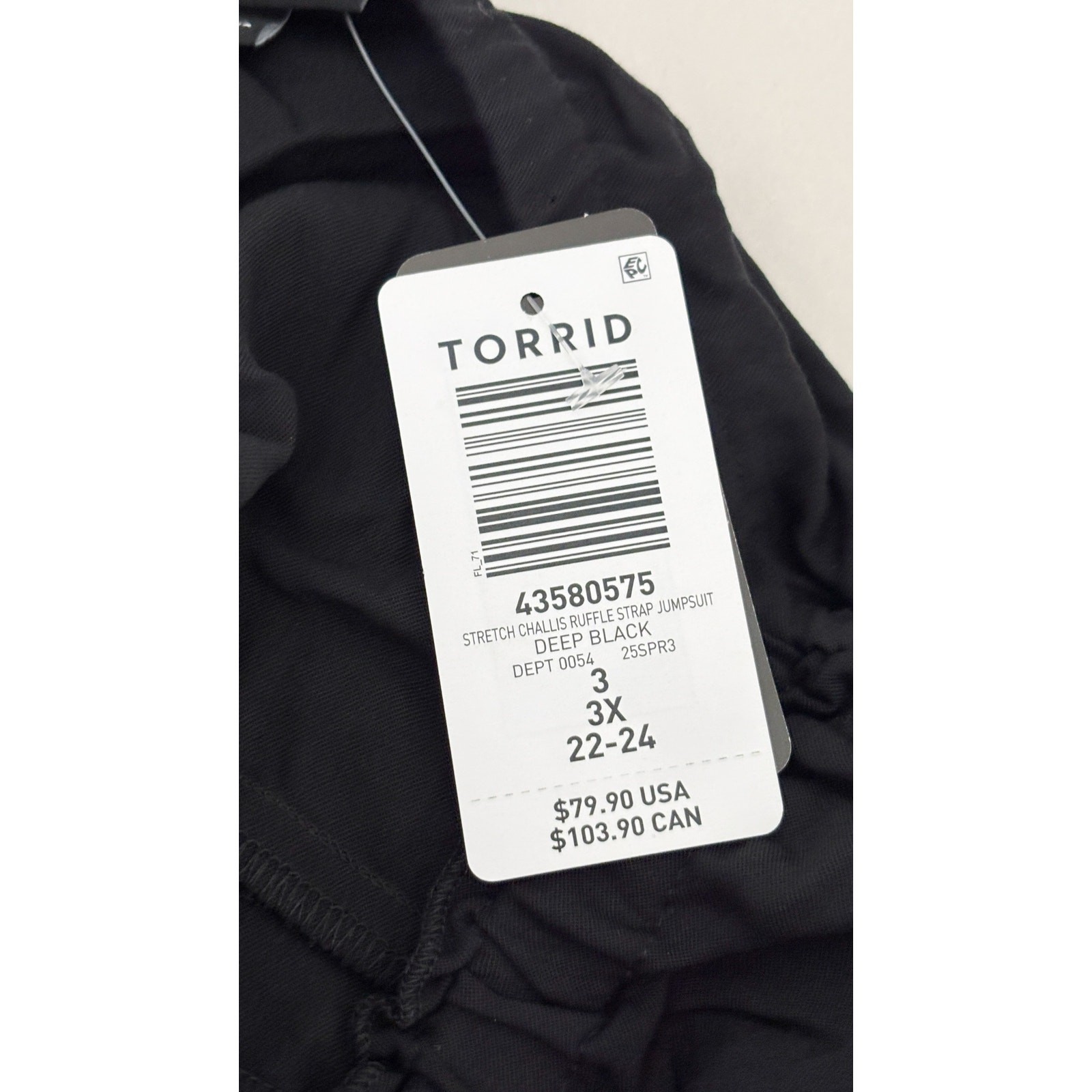 Torrid Stretch Challis Ruffle Strap Jumpsuit Black Womens Plus Size 3X New