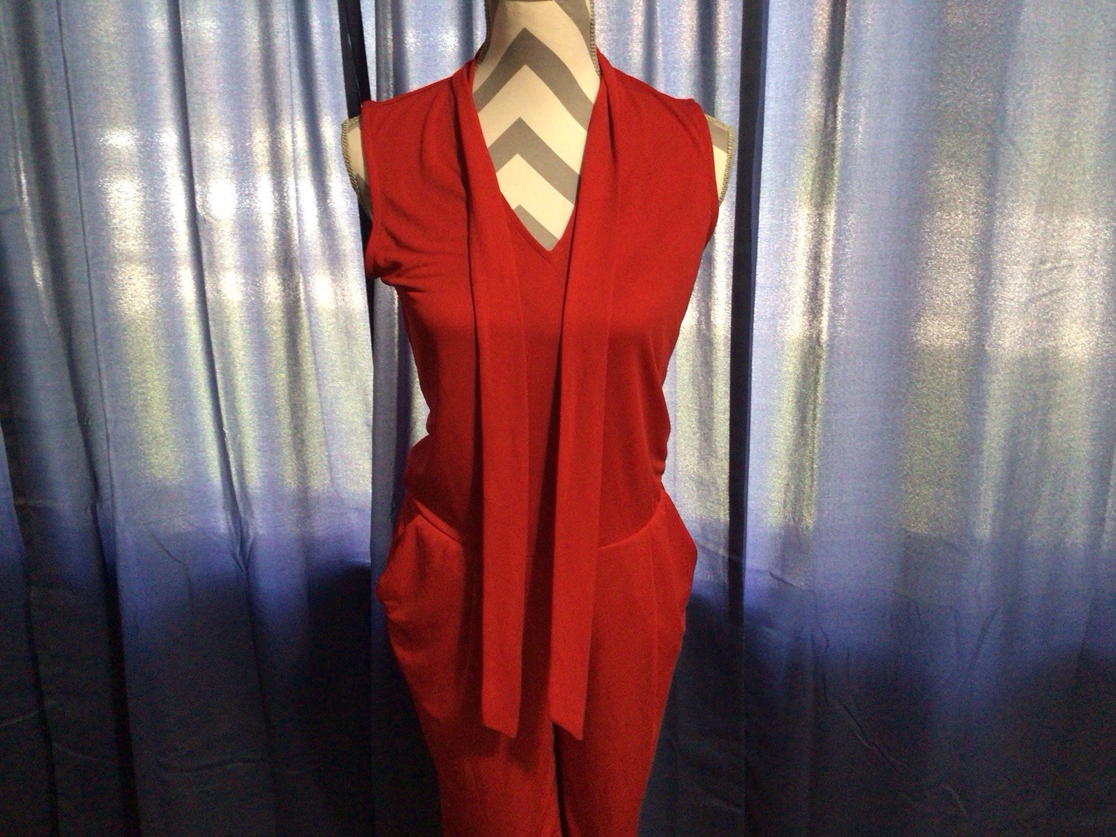 Ralph Lauren Red Vneck Sleeveless Pockets Neck Tie Back Zip Pants Jumper S