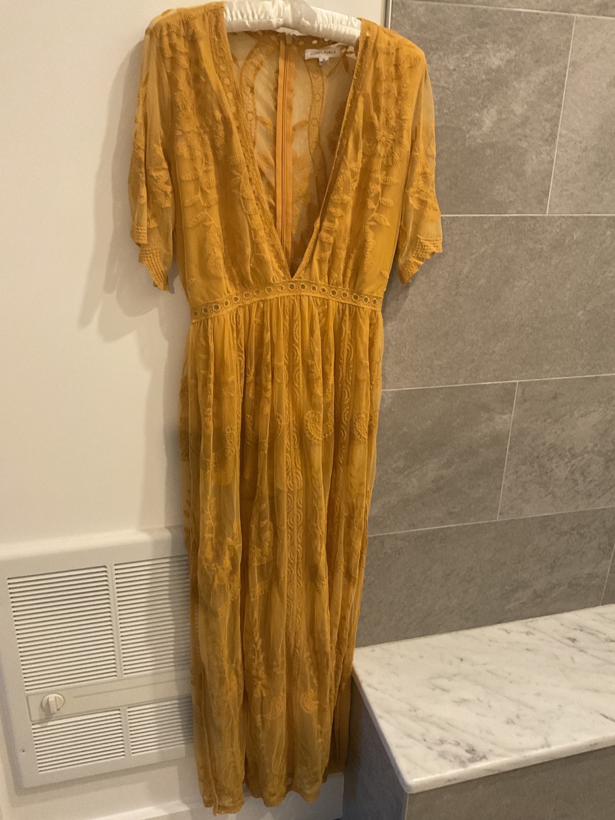 Honey Punch Romper Dress Womens Size M Embroidered Boho Lace Maxi Overlay