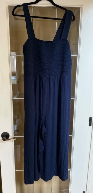 Loft Jumpsuit Navy Blue Size XL Gathered Bust Front Sleeveless Tank Wide Leg.