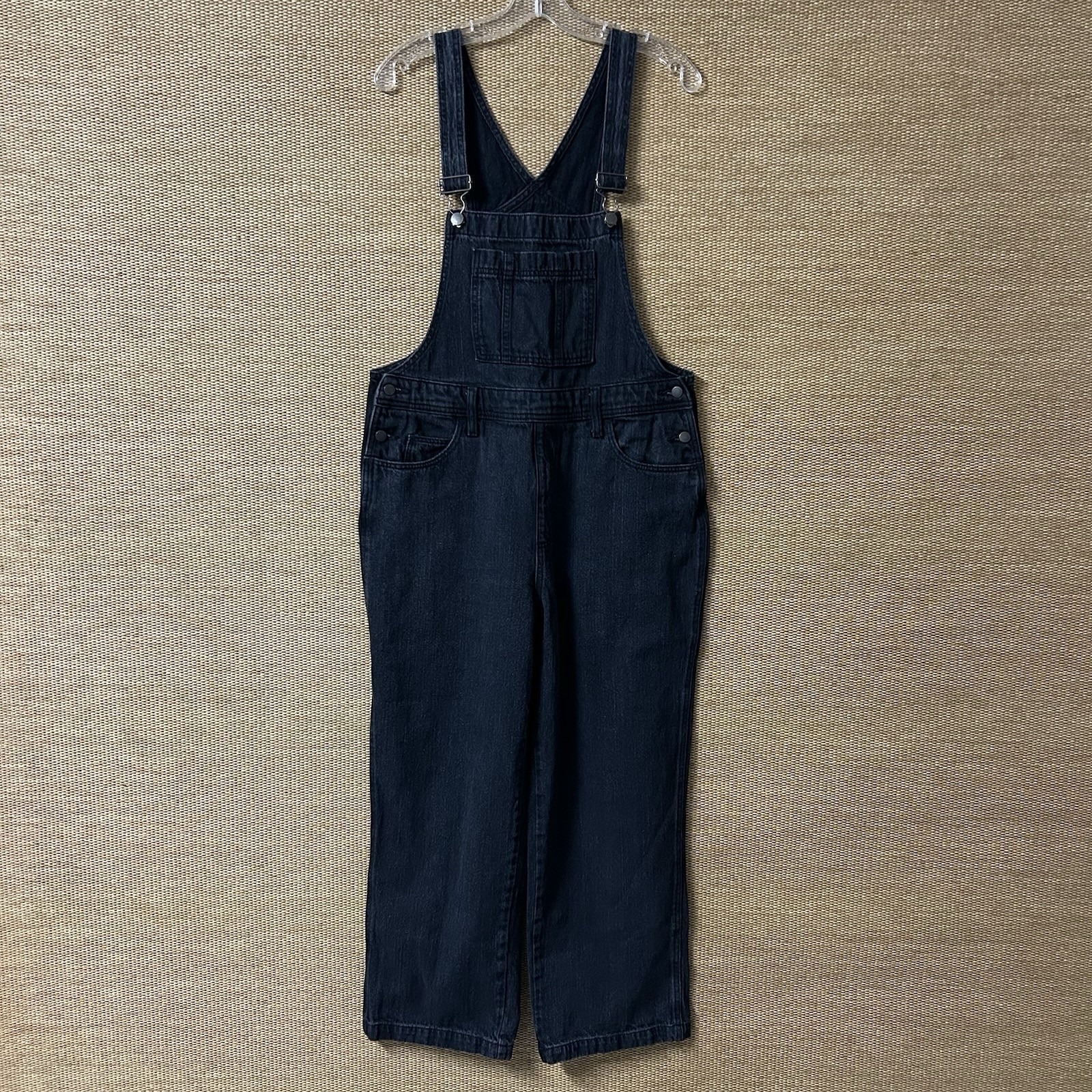 Universal Thread Overalls Womens 10/30R Black Denim Bib Cropped Buckle Closure