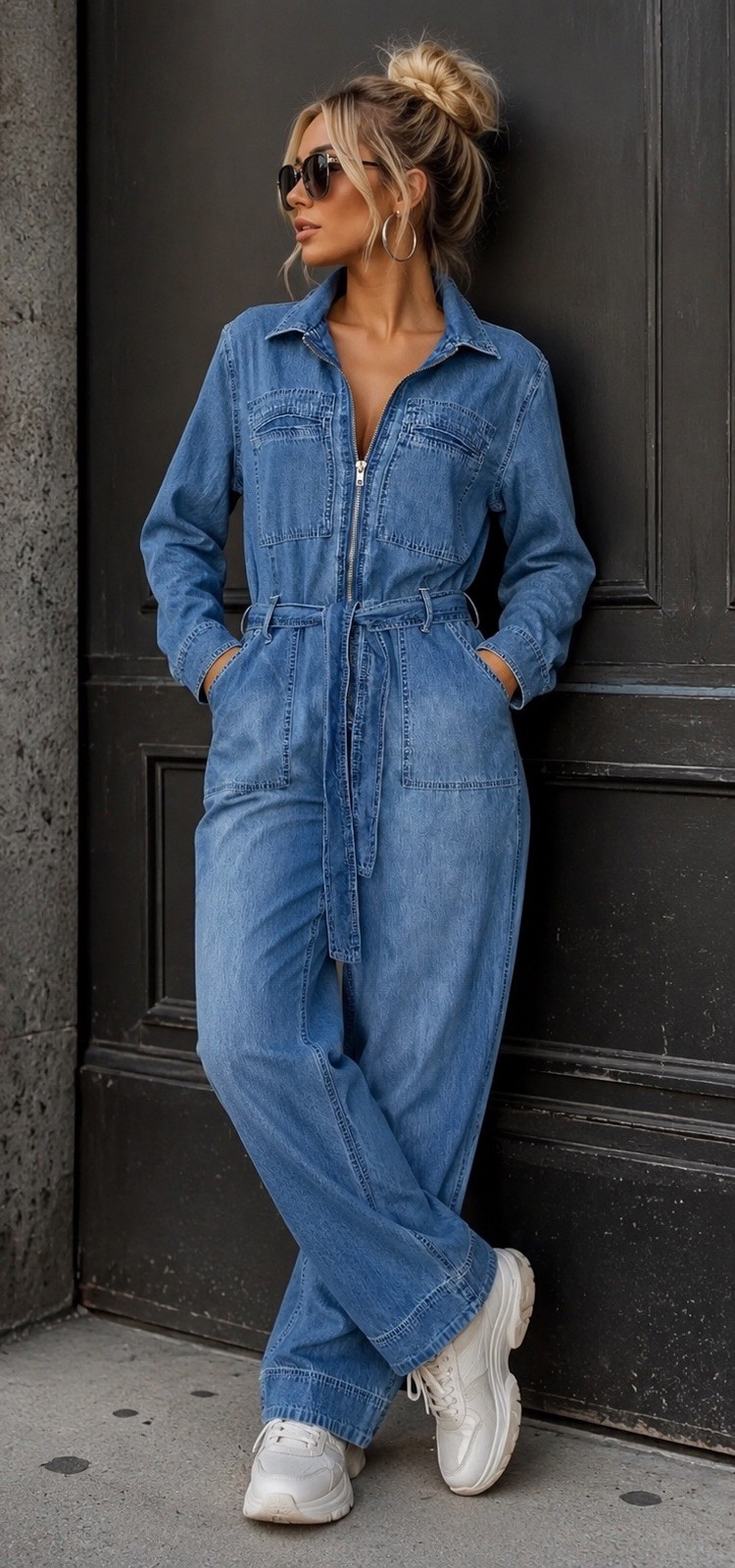 Denim Jumpsuit Sz 10 Indigo Blue Long Sleeve Lightweight Utility Boiler Suit