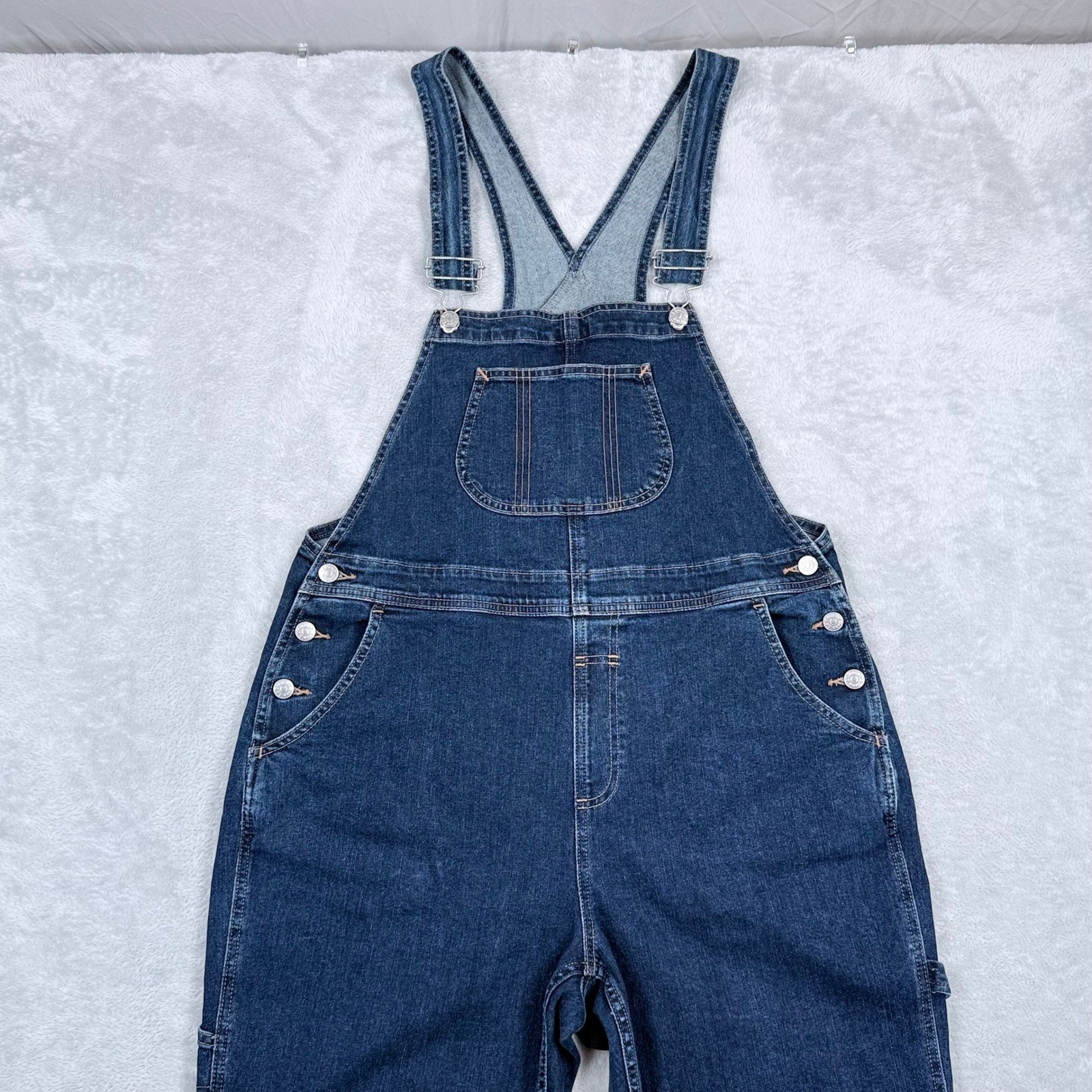 LL Bean Denim Carpenter Overalls Womens Large Dark Wash Relaxed Fit 517884 Farm