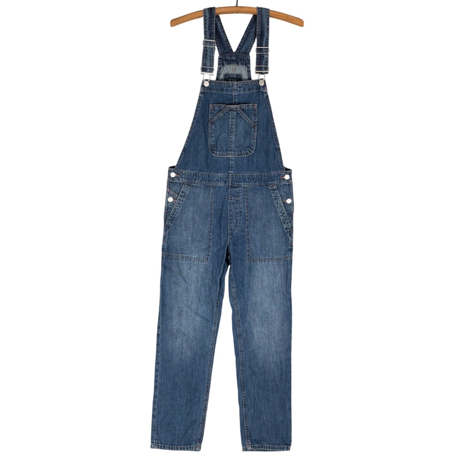 GAP Denim Womens Blue Cotton Bib Overalls Medium Wash Straight Leg Size S Grunge