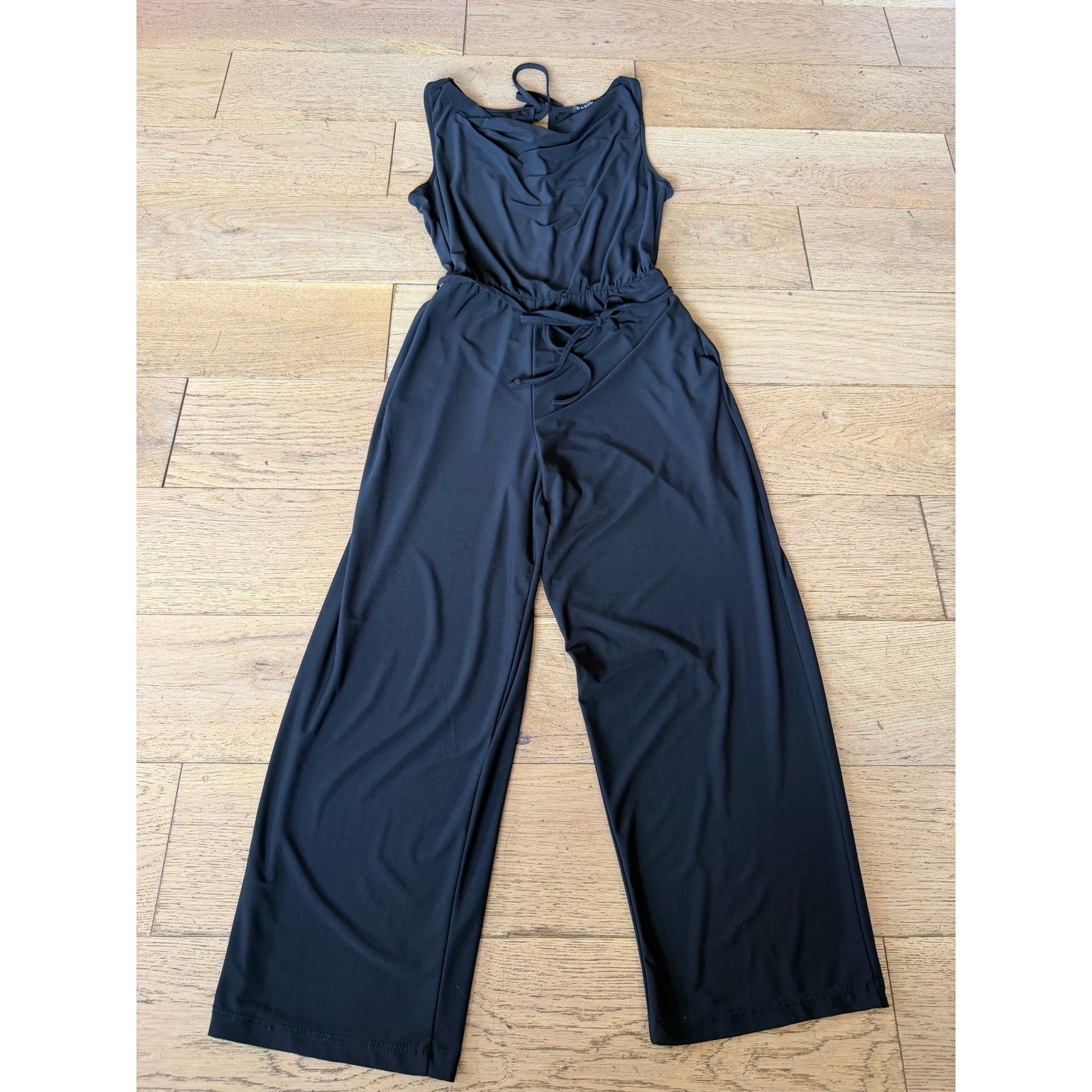 Marina Black Sleeveless Cowl Neck Wide Leg Jersey Jumpsuit Size S USA (1584)