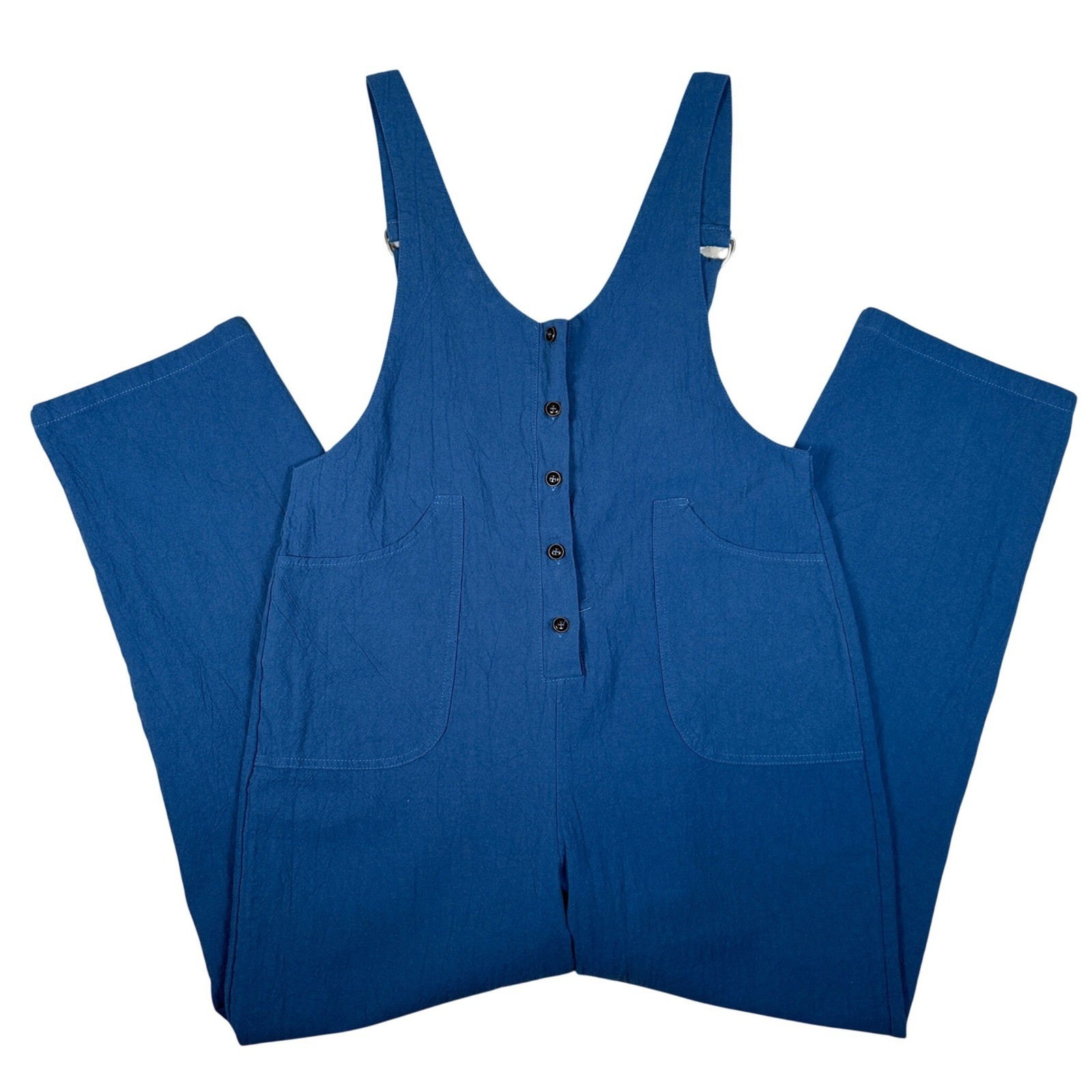 Lagenlook Blue Cotton Linen Button Front Overalls Jumpsuit Small loose oversize
