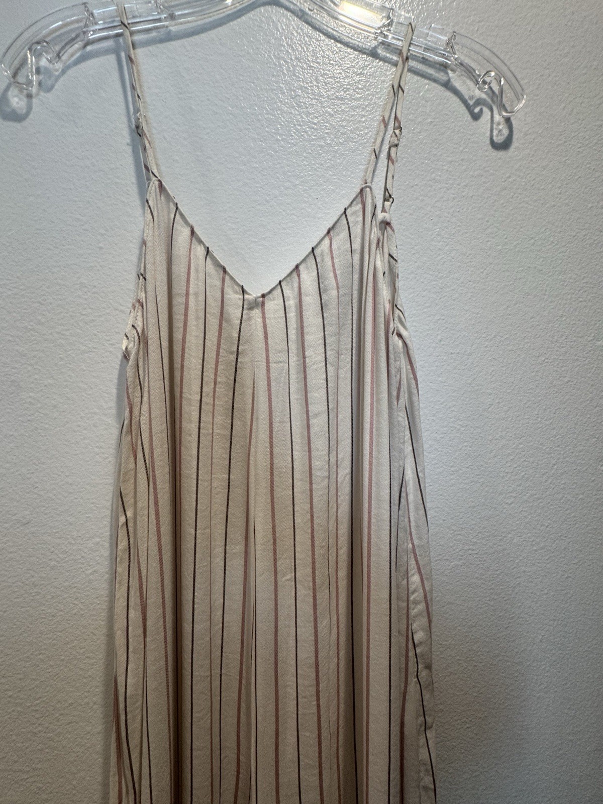 Zara TRF Striped Jumpsuit Womens Size Medium Linen Blend Off White Pink Wide Leg