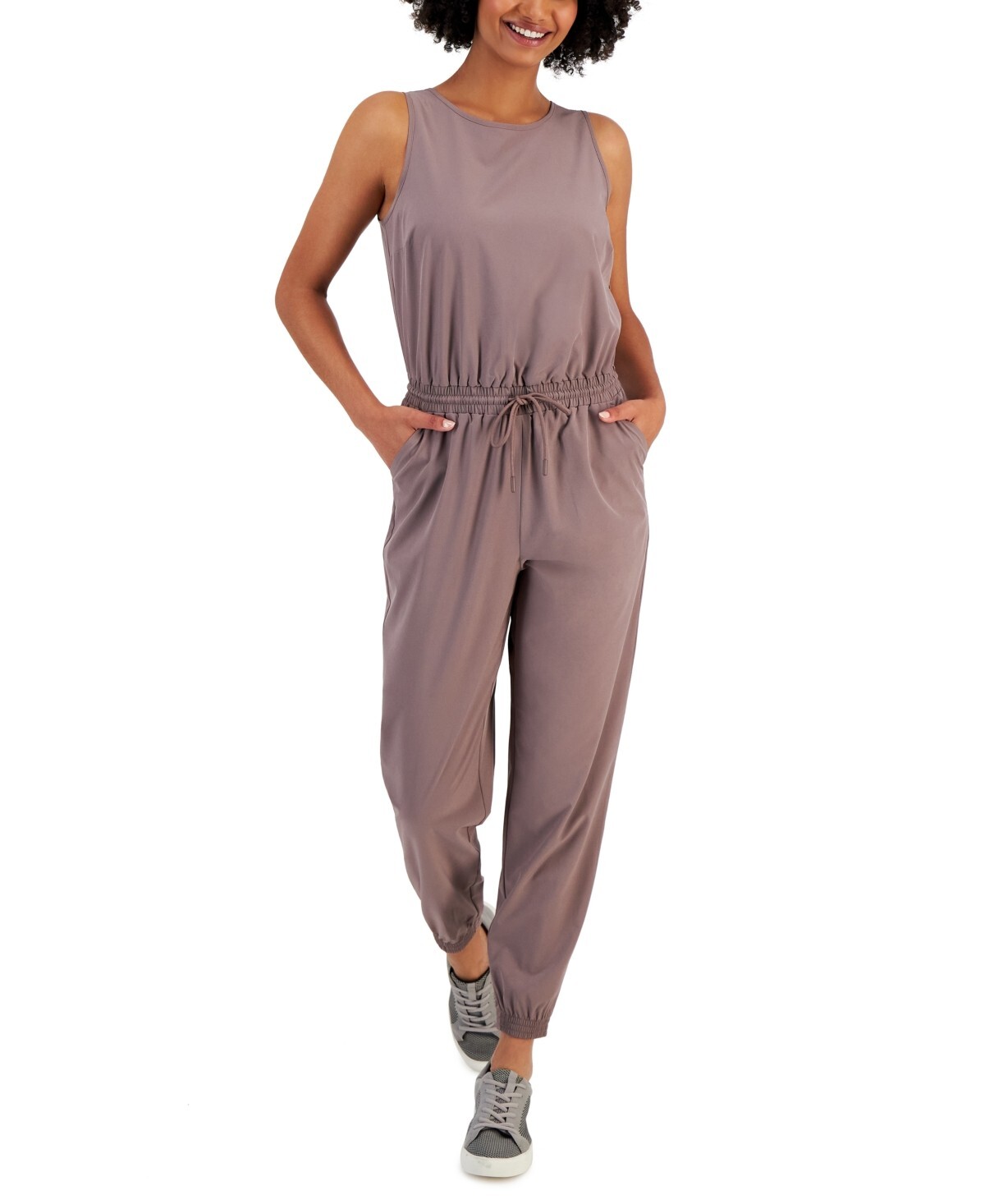 Id Ideology Women’s Cocoa Foam Drawstring Waist Cinched Hem Jumpsuit Size XXL