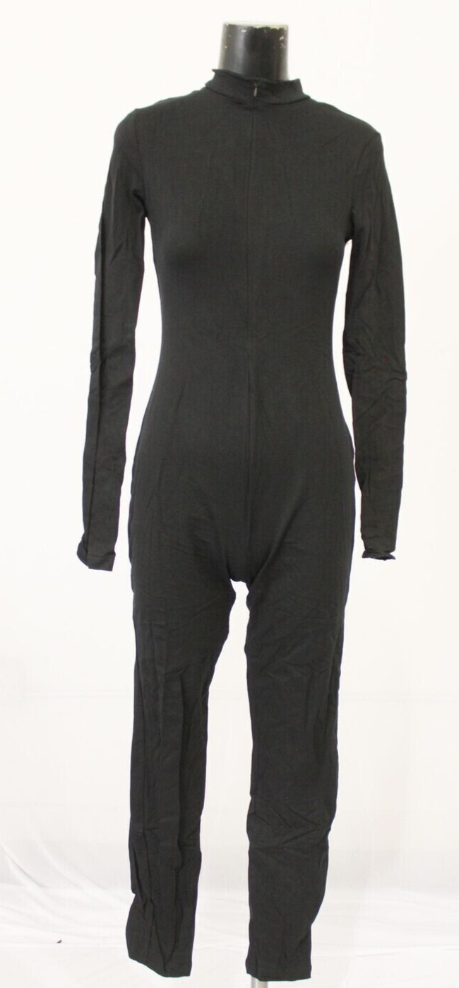 Shein sz S Women clic-buckle open back Mock-Nk Stretch Unitard Jumpsuit Black LB