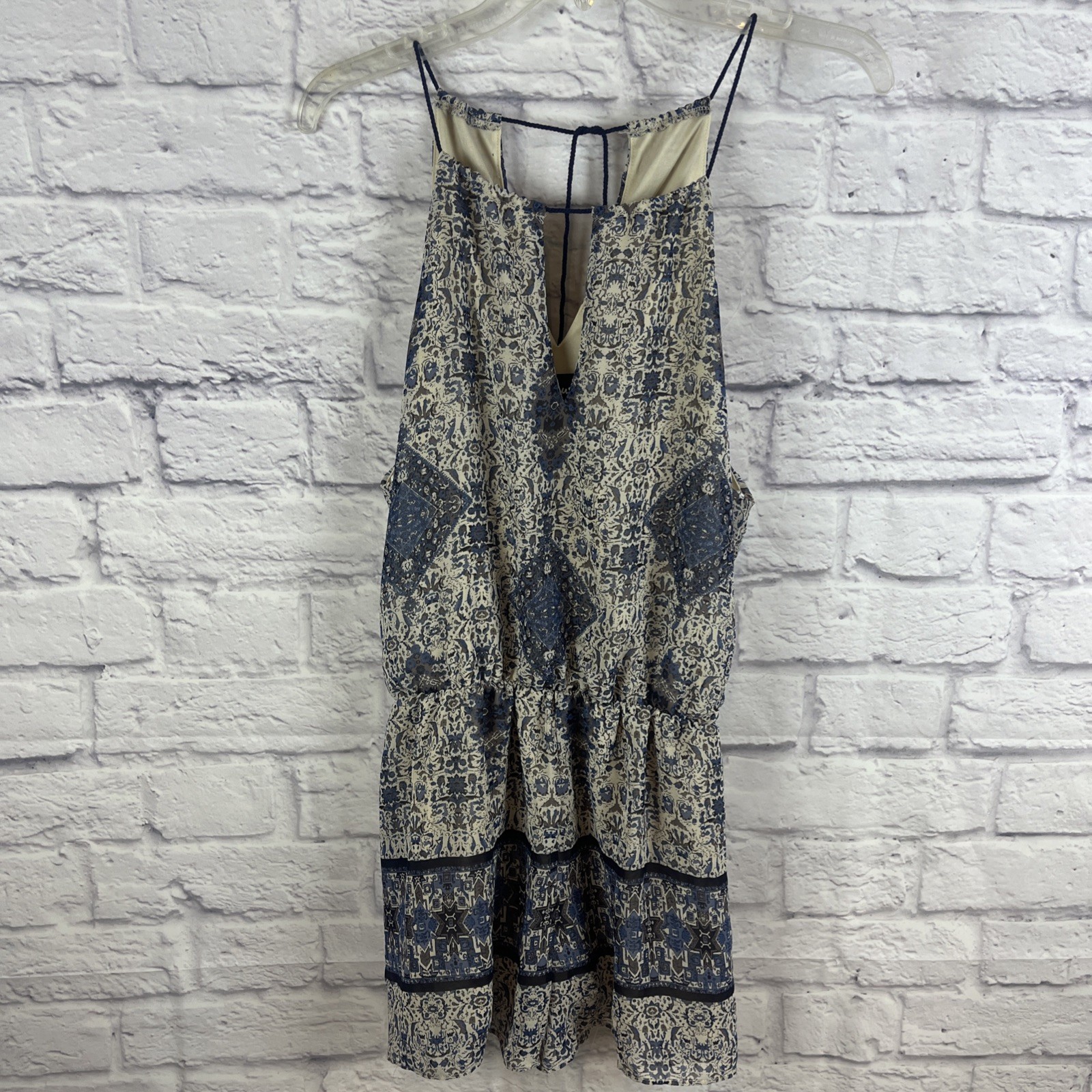 Lulu’s Bold Moves Boho Hippie Earthy Navy Print Sleeveless Romper Size Large