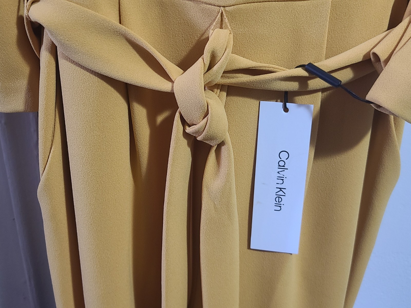 Calvin Klein Womens Mustard Yellow Belted puff shoulder Jumpsuit Size 4