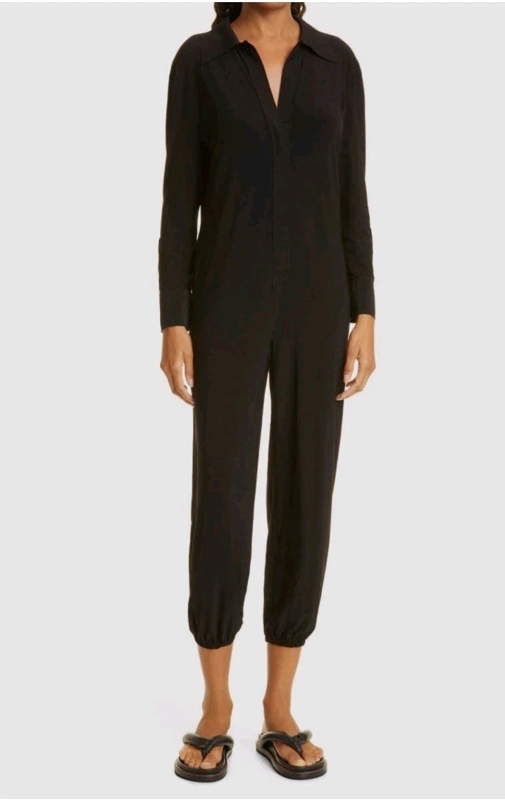 Norma Kamali Women’s Black Crop Long Sleeve Jumpsuit Size XL/42