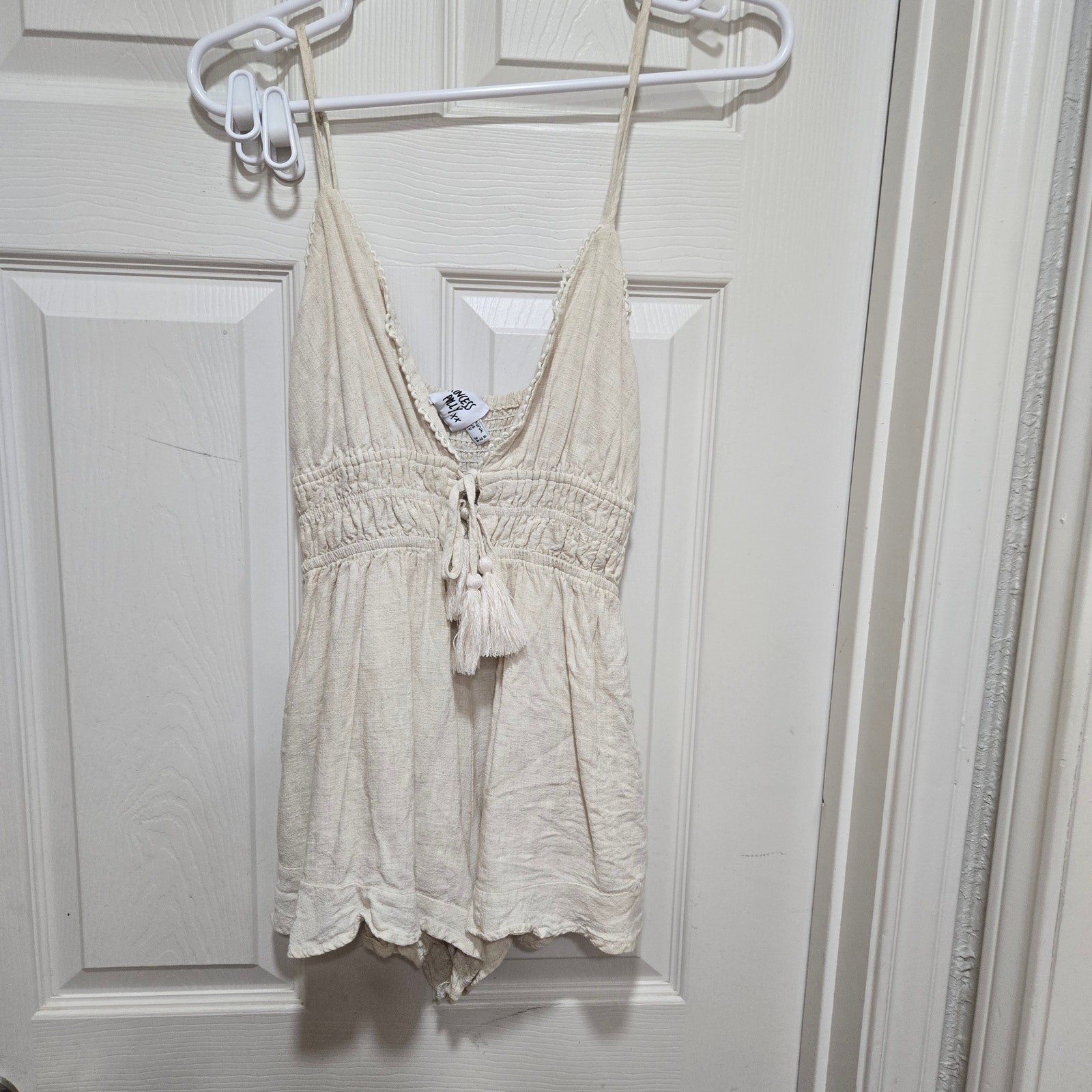 Princess Polly Cream Smocked Tie Front Romper XS US 2 Boho Festival