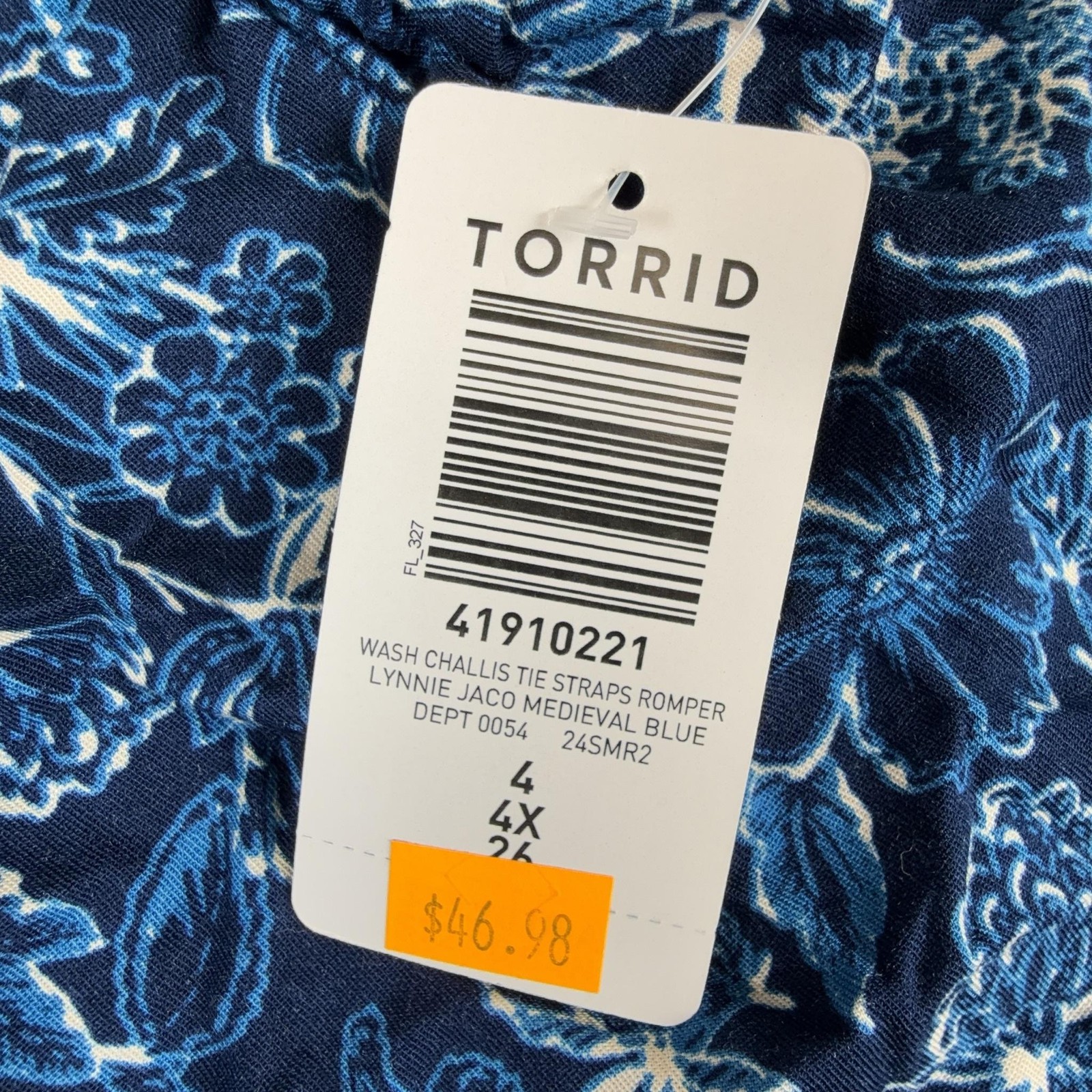 Torrid Romper Womens 4X Blue Floral Challis Tie Straps Elastic Waist Scoop Neck