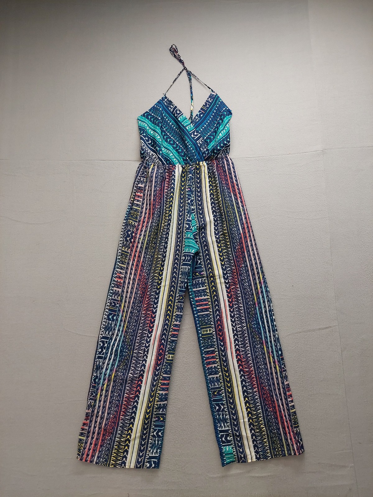 Fire Los Angeles Women Jumpsuit M Multicolor Wide Leg Straps V Neck Comfort