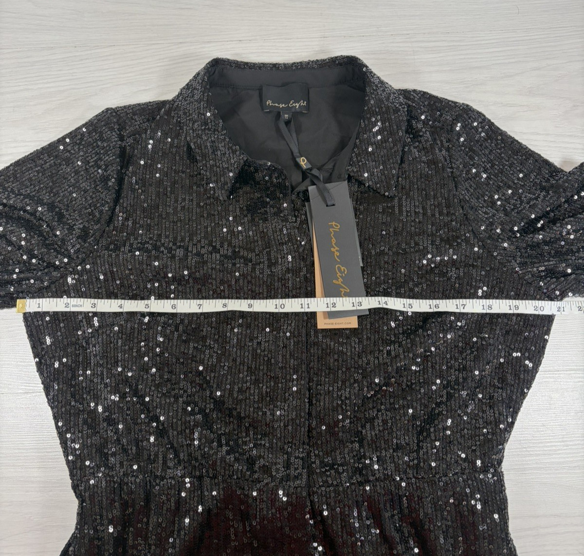 Phase Eight Alessandra Black Sequin Shirt Jumpsuit NEW Size 14 Collar Party L29