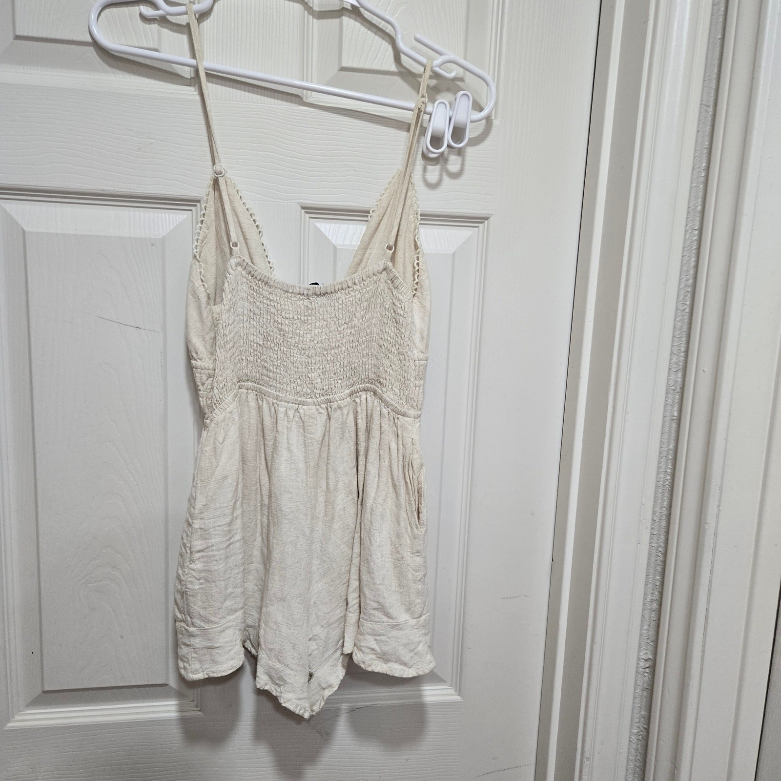 Princess Polly Cream Smocked Tie Front Romper XS US 2 Boho Festival