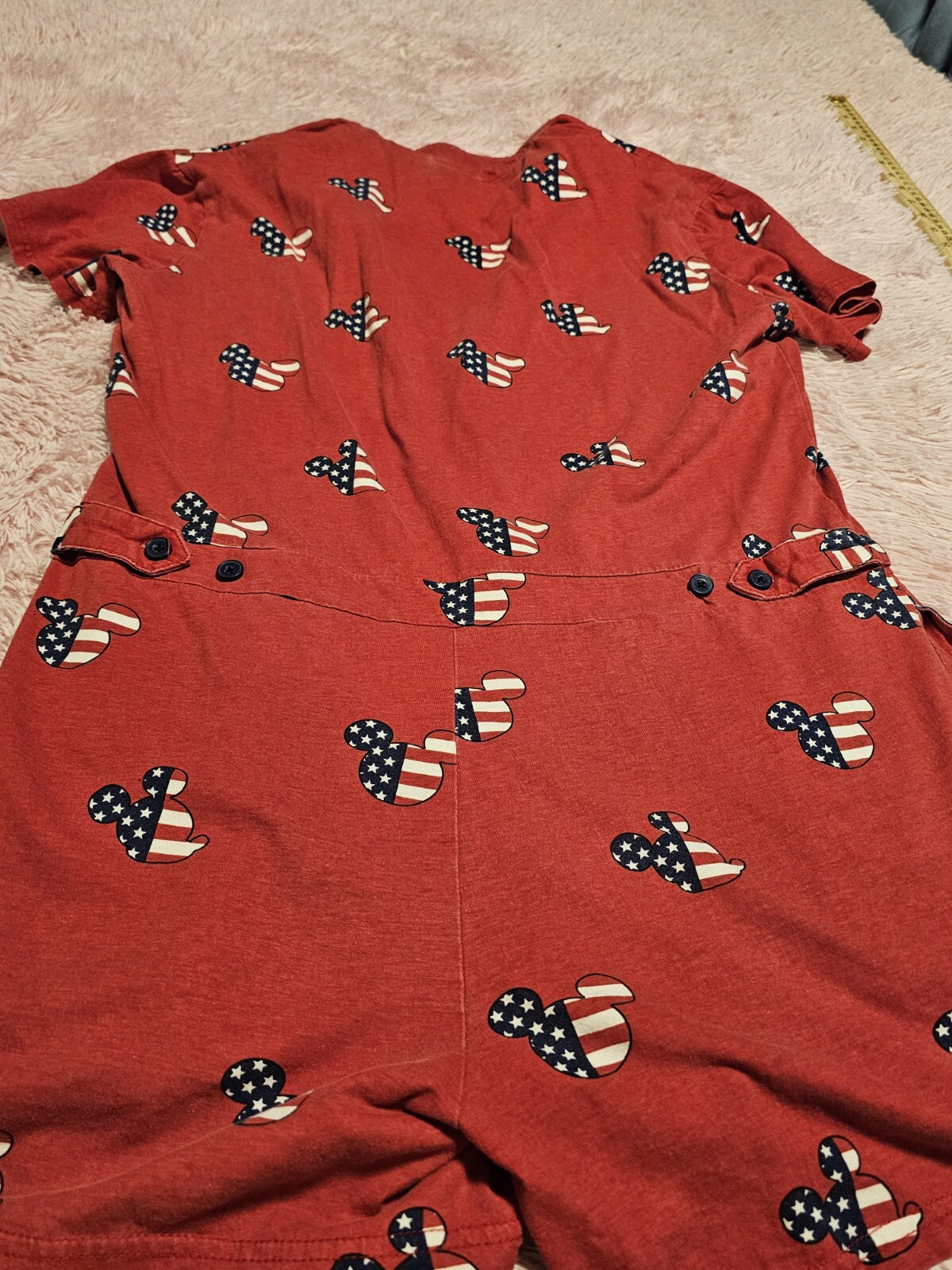 Disney Mickey Mouse Jumpsuit Adult MD/ M /Red Shortall Romper American Flag Logo