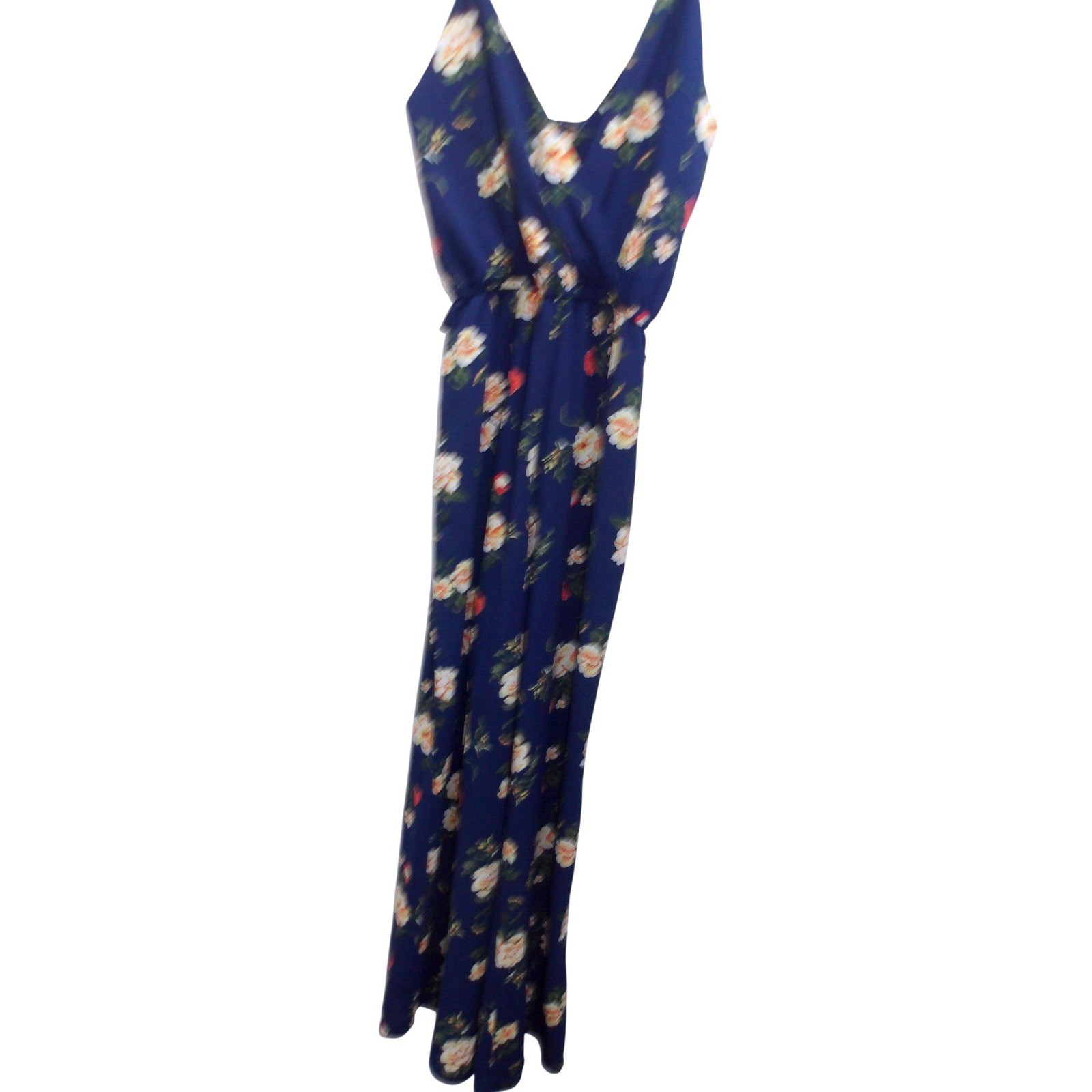 Navy Blue Floral Wide Leg Jumpsuit V-Neck Spaghetti Strap Summer Romper S/#26637