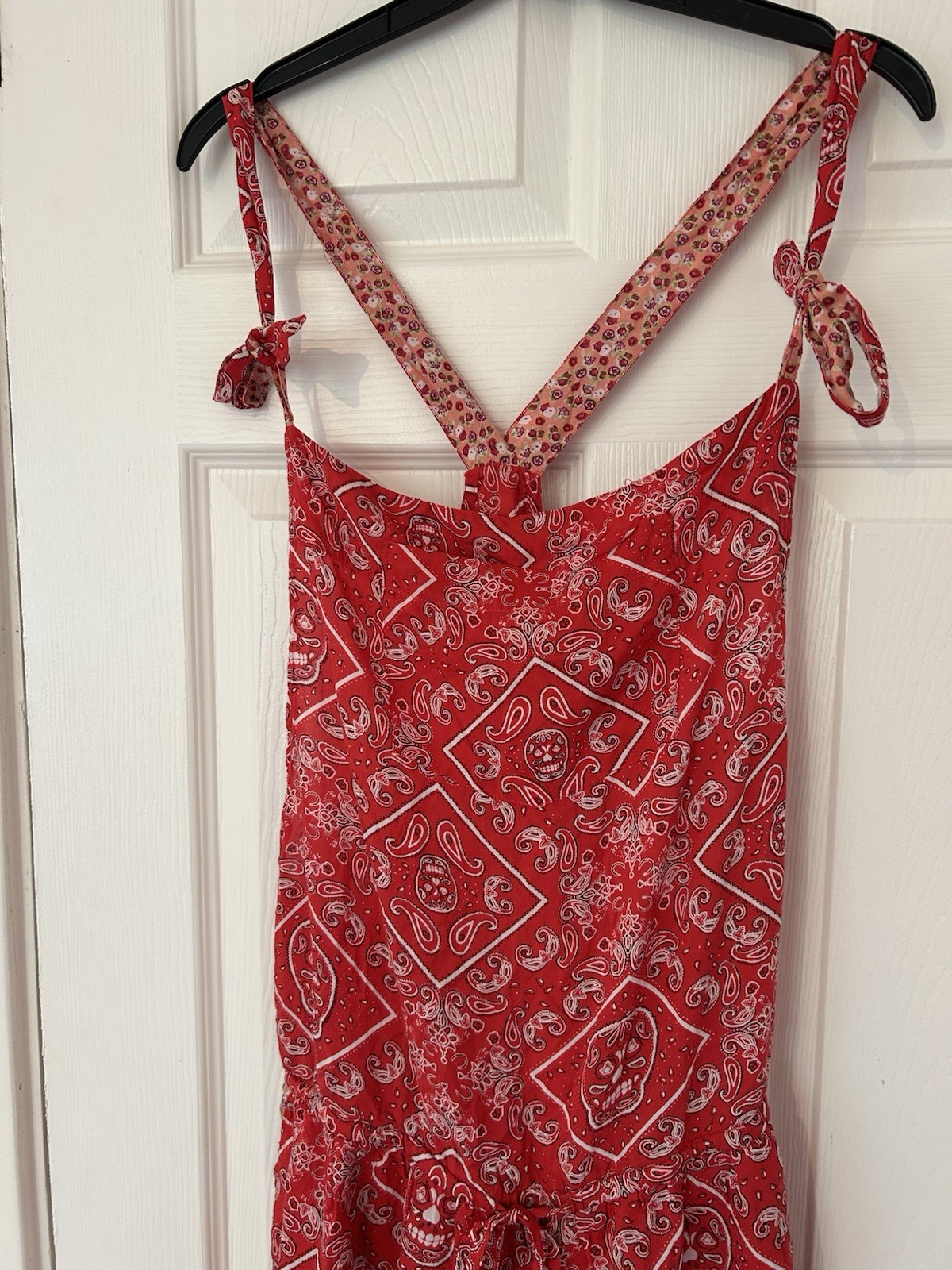 Romper Playsuit Oversized bandana skulls print adjustable tie straps 5 pockets L