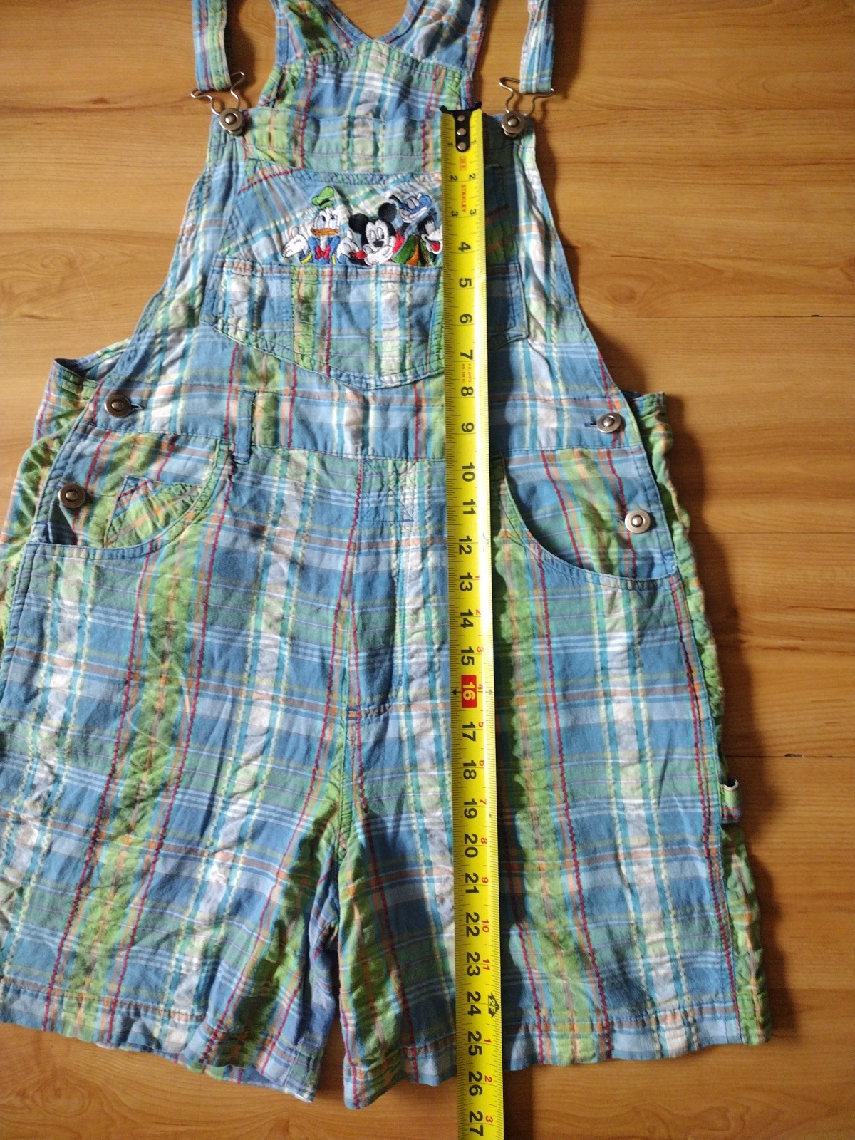 Vintage Disney Mickey Mouse Donald Duck Goofy Plaid Overalls Jr.Sz M Jerry Leigh