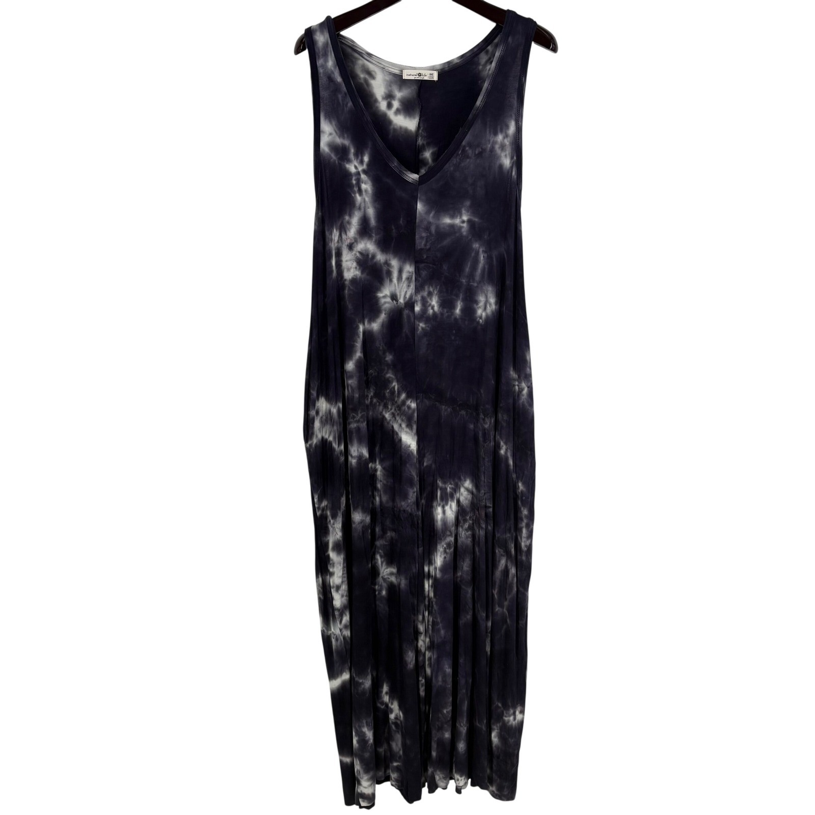 Natural Life Tie Dye Jumpsuit Blue White V-Neck Sleeveless Pockets One Size