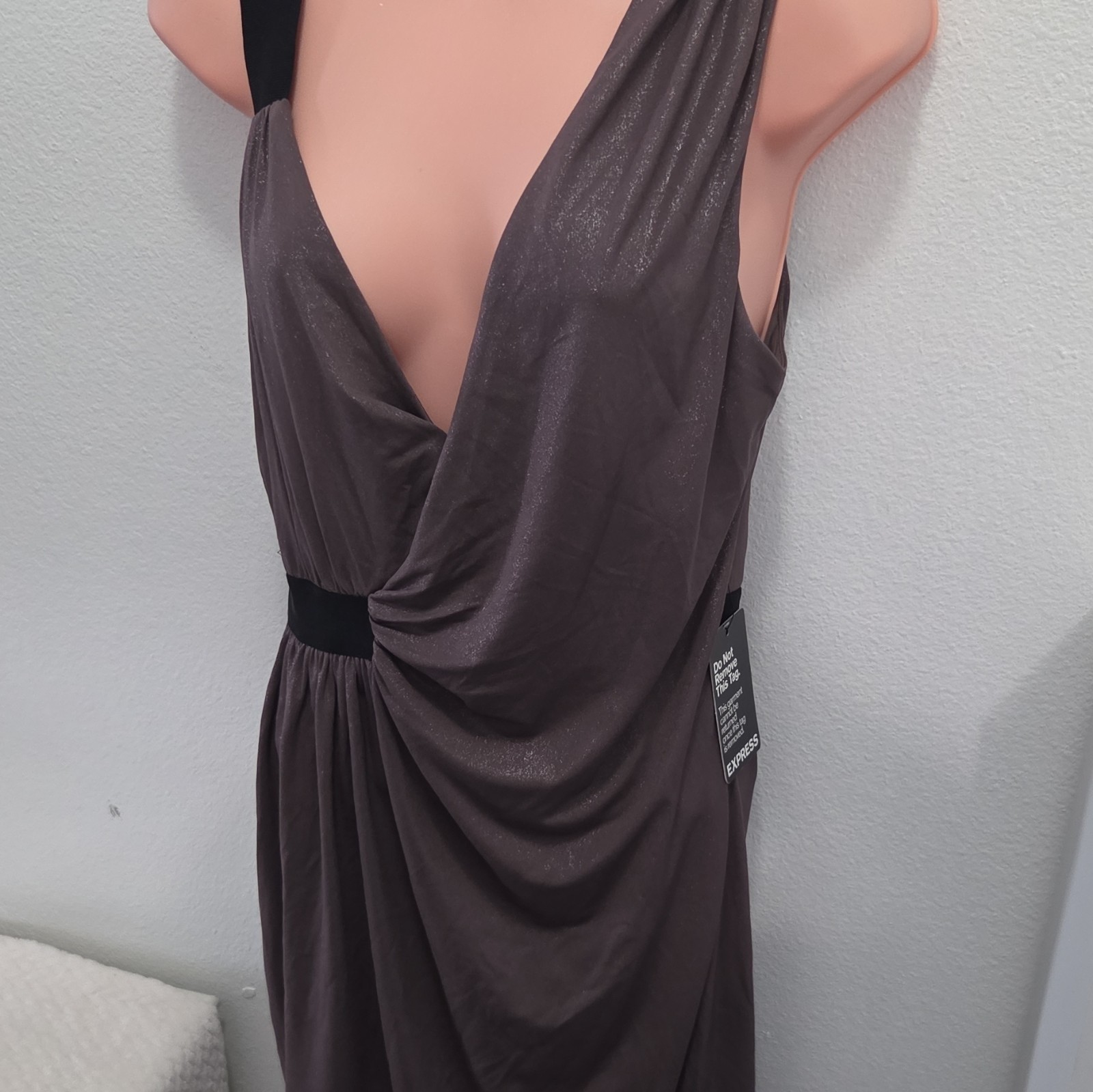 Express Taupe Shimmer Asymmetrical Dress SZ Medium NWT
