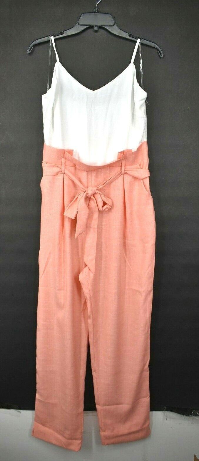 Perfectly Priscilla Women Square Neck Spaghetti Strap Waist Tie Up Jumpsuit L