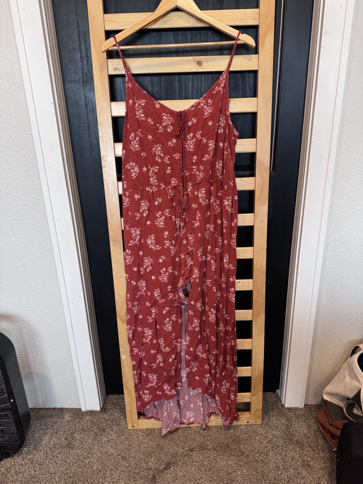 XXL Rust Floral Maxi Romper Boho Sleeveless Front Slit Adjustable Straps