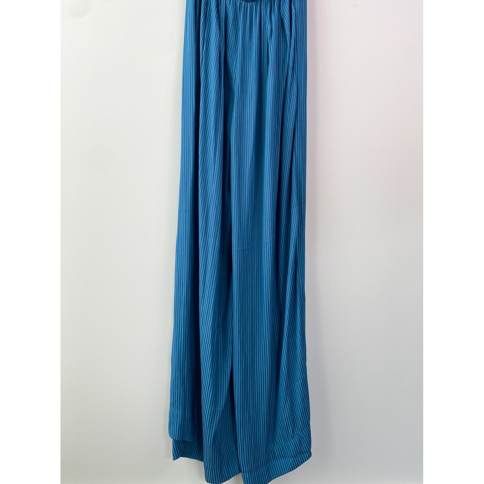 Free People Shasta Jumpsuit S Blue Wide Leg Silky One Piece Stripe Jewel Tone