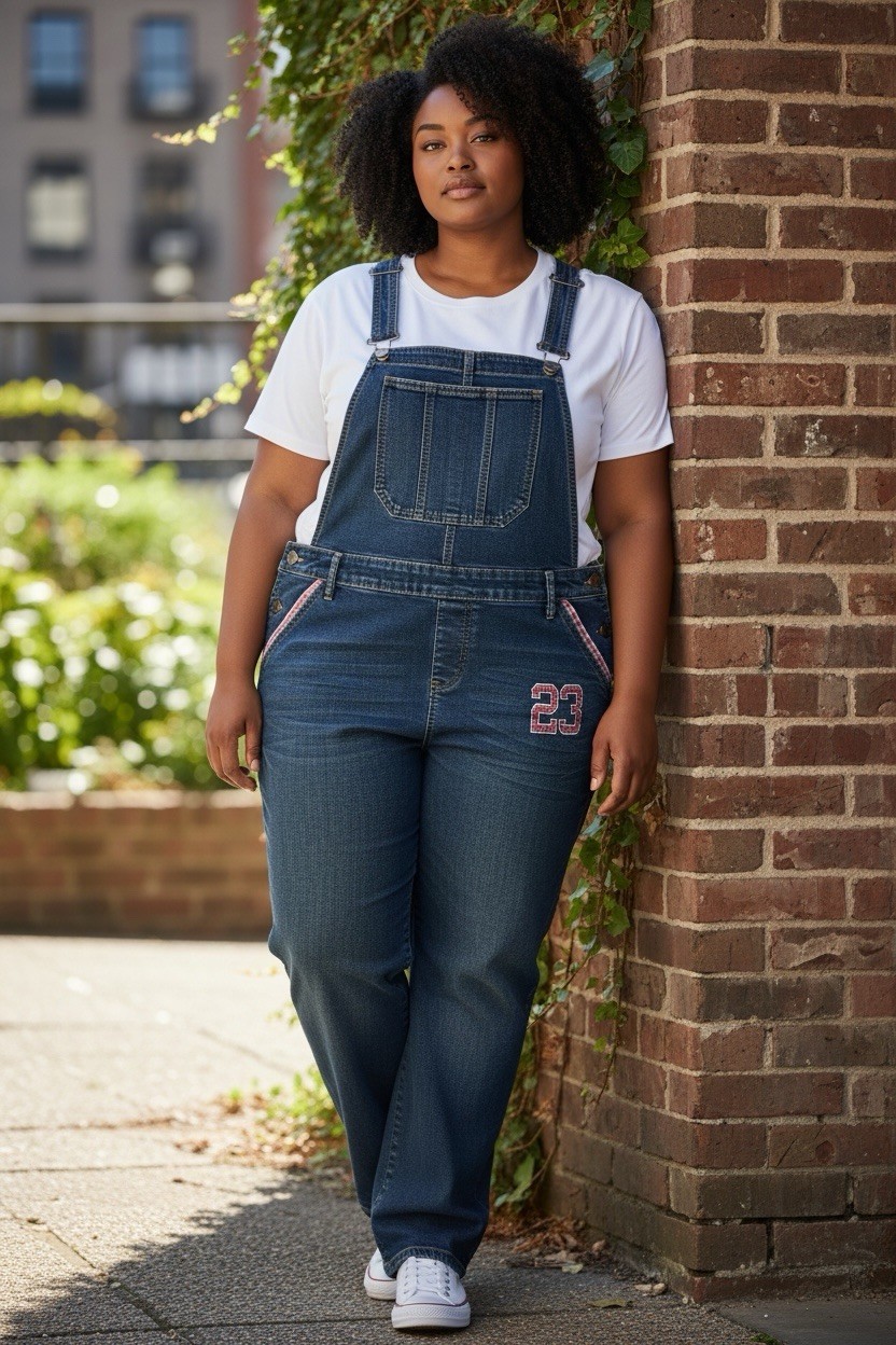 Hybrid Company Women’s Blue Denim Overall Size 13 Embroidered Button