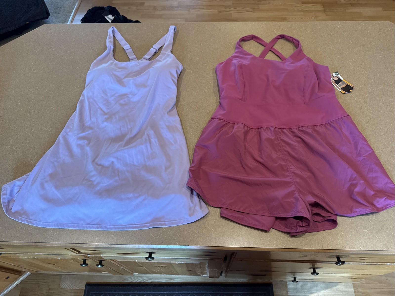 2 Women’s XL One Piece Racerback Athleisure Athletic Romper & Dress w Shorts