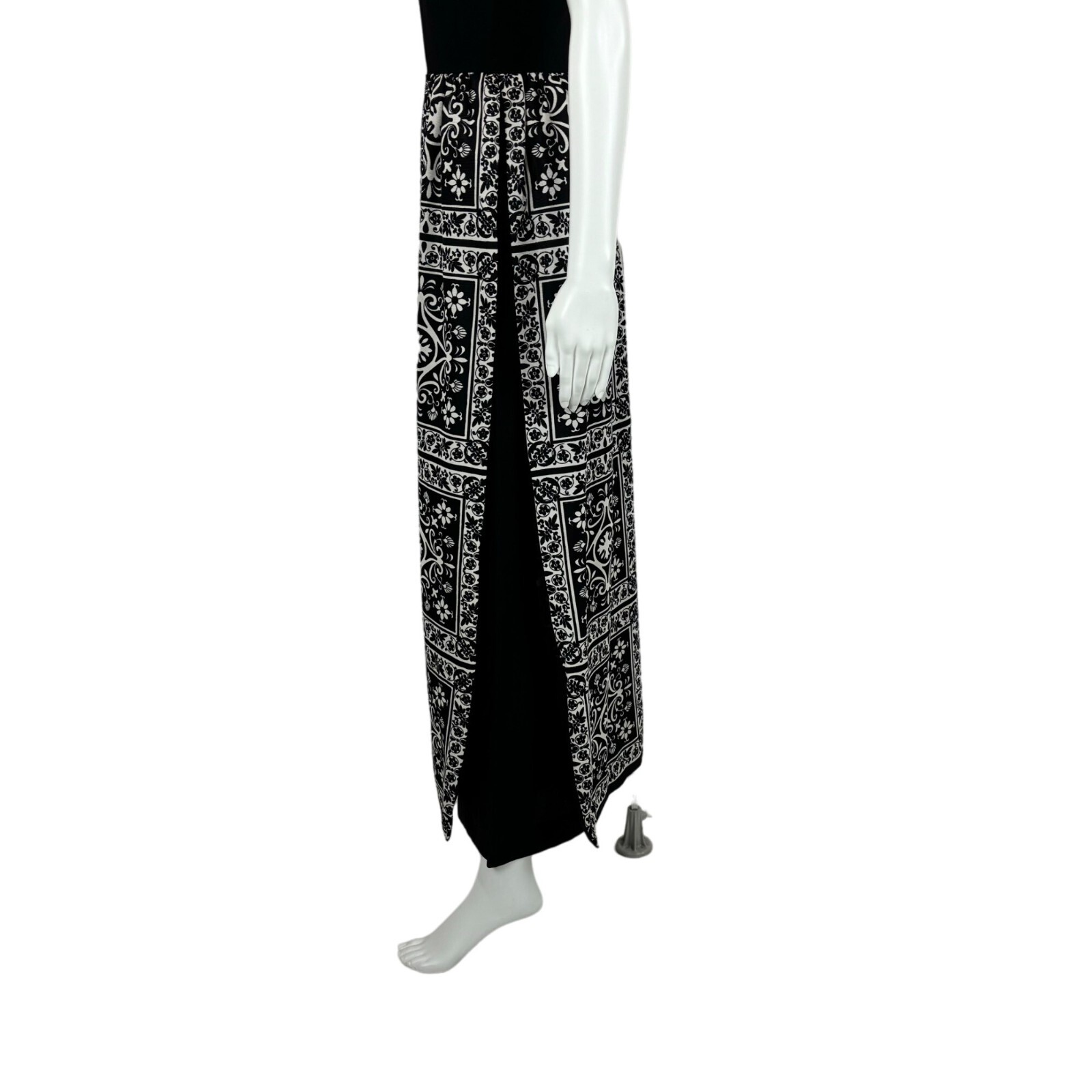 Vintage 60s Floral Jumpsuit Women’s XS Filigree Black White Mock Neck One Piece