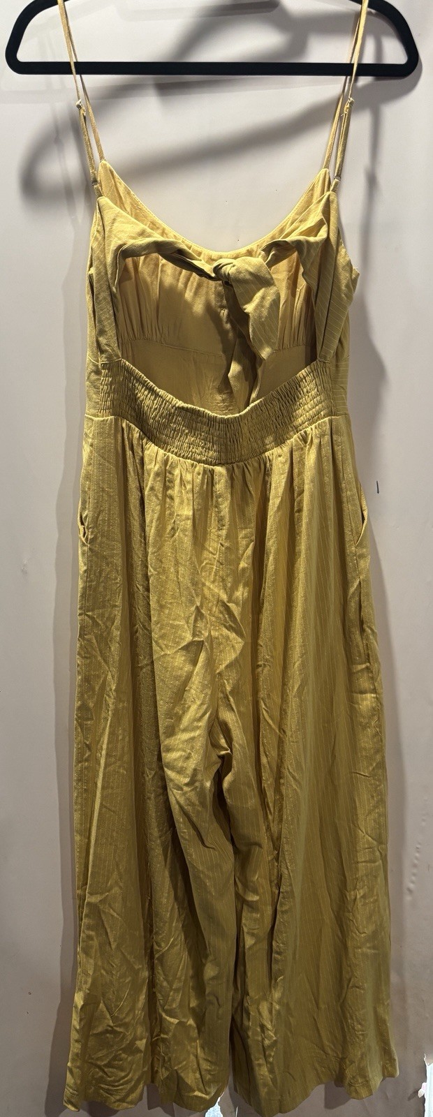 Coastal Air Mustard Yellow Striped Tie-Back Culotte Jumpsuit Size Large