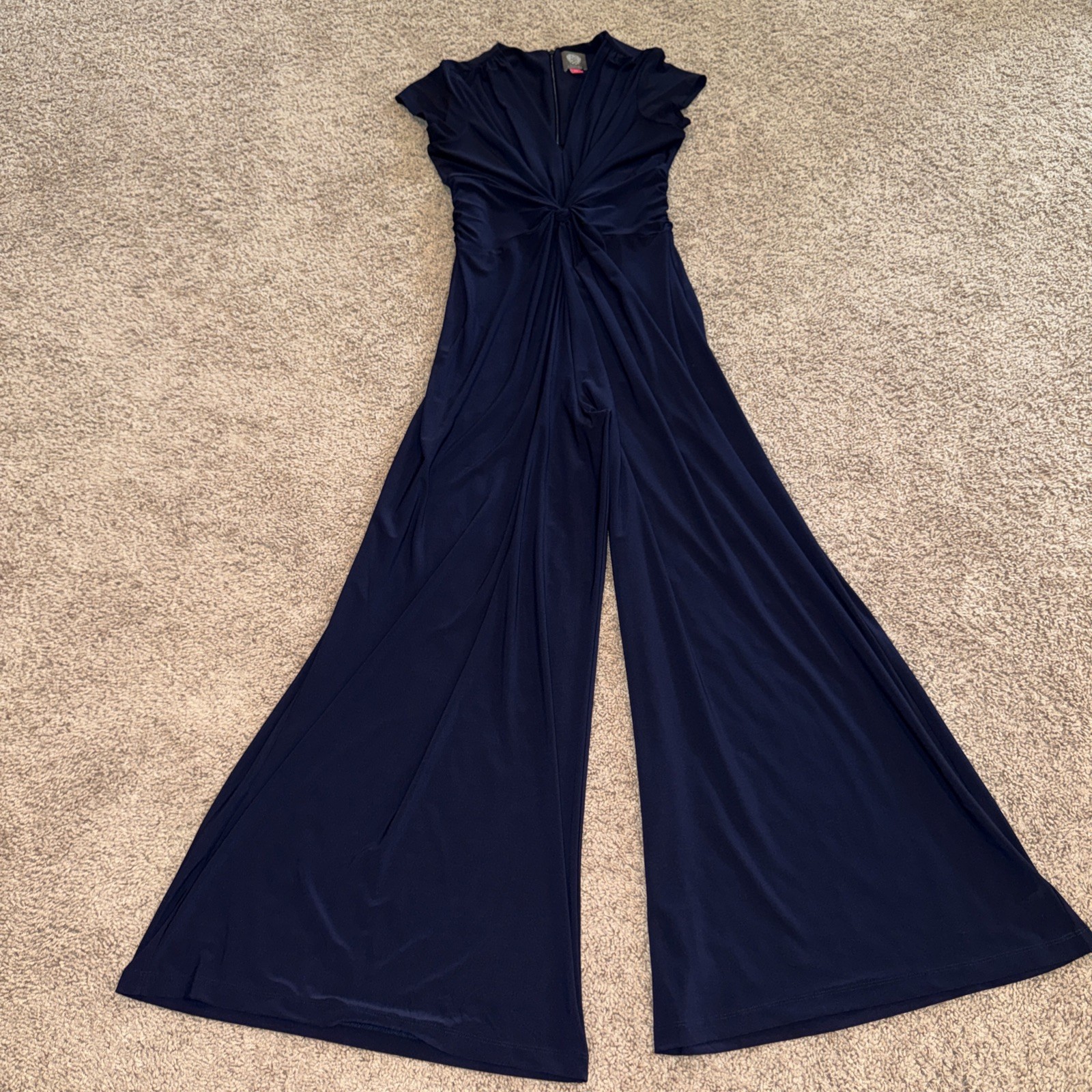 Vince Camuto Size PM Navy Blue Twisted Front V-Neck Jumpsuit Women’s