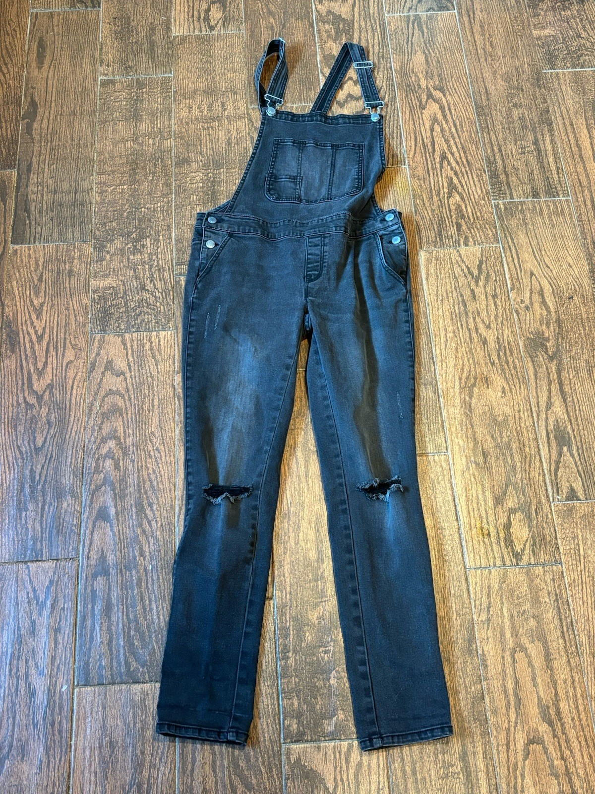 Mossimo Black Denim Overall Adjustable Strap Ripped Sleeveless Women’s S/P