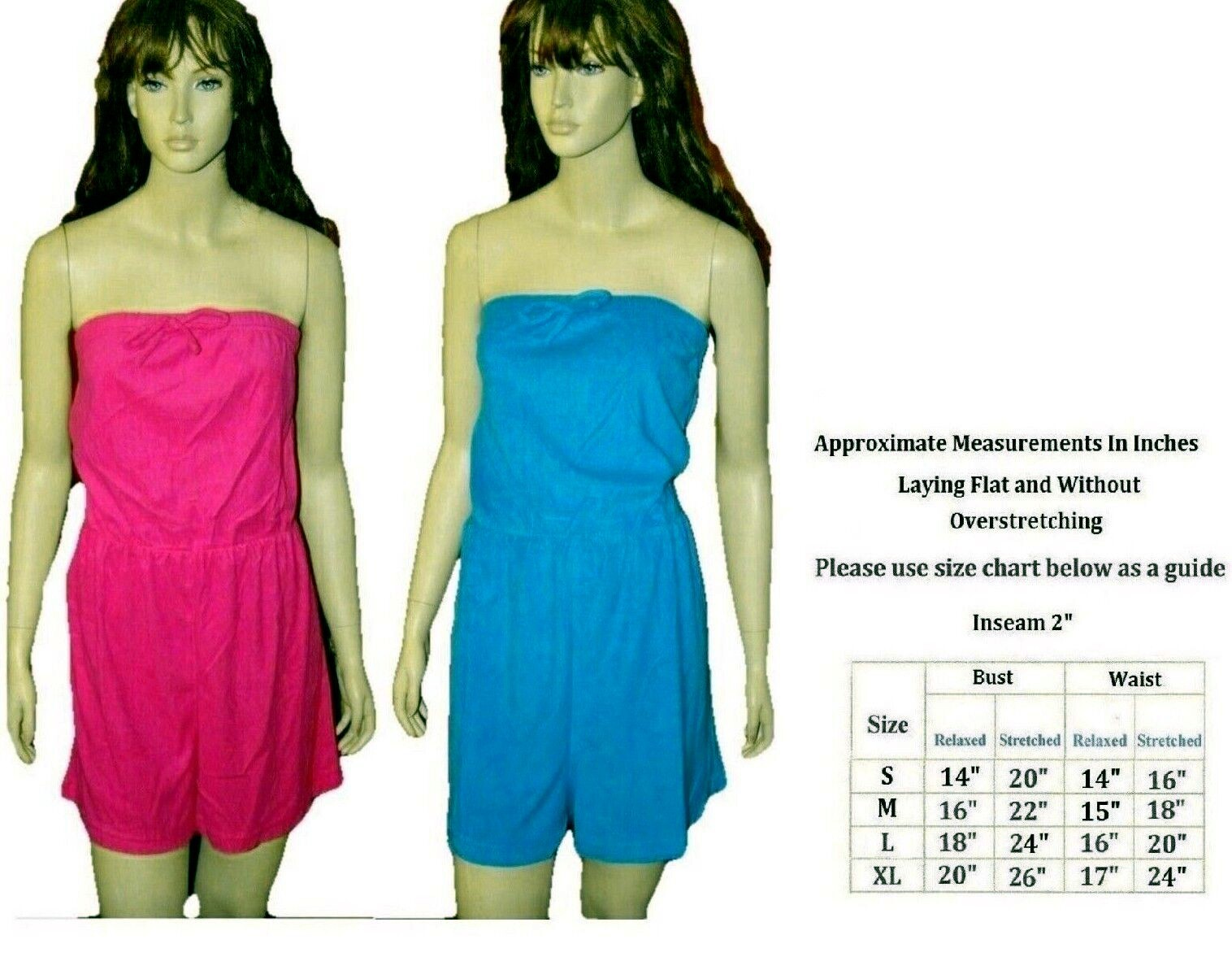 Women’s Romper Terry Tube Top Shorts Pants Jumpsuit Sizes S M L Plus Size XL