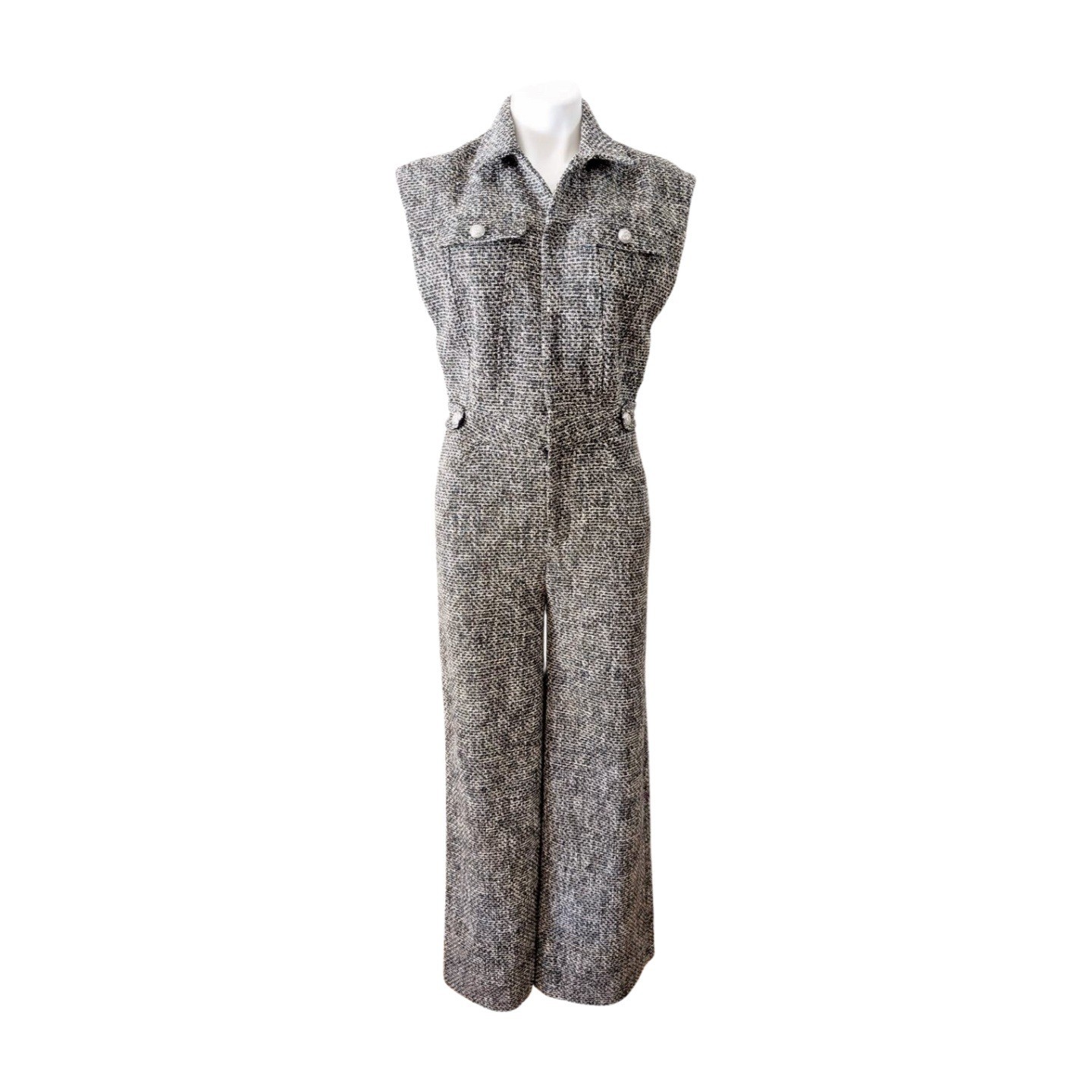 and Other Stories Tweed Sleeveless Jumpsuit Wide Leg Button Front Size 4