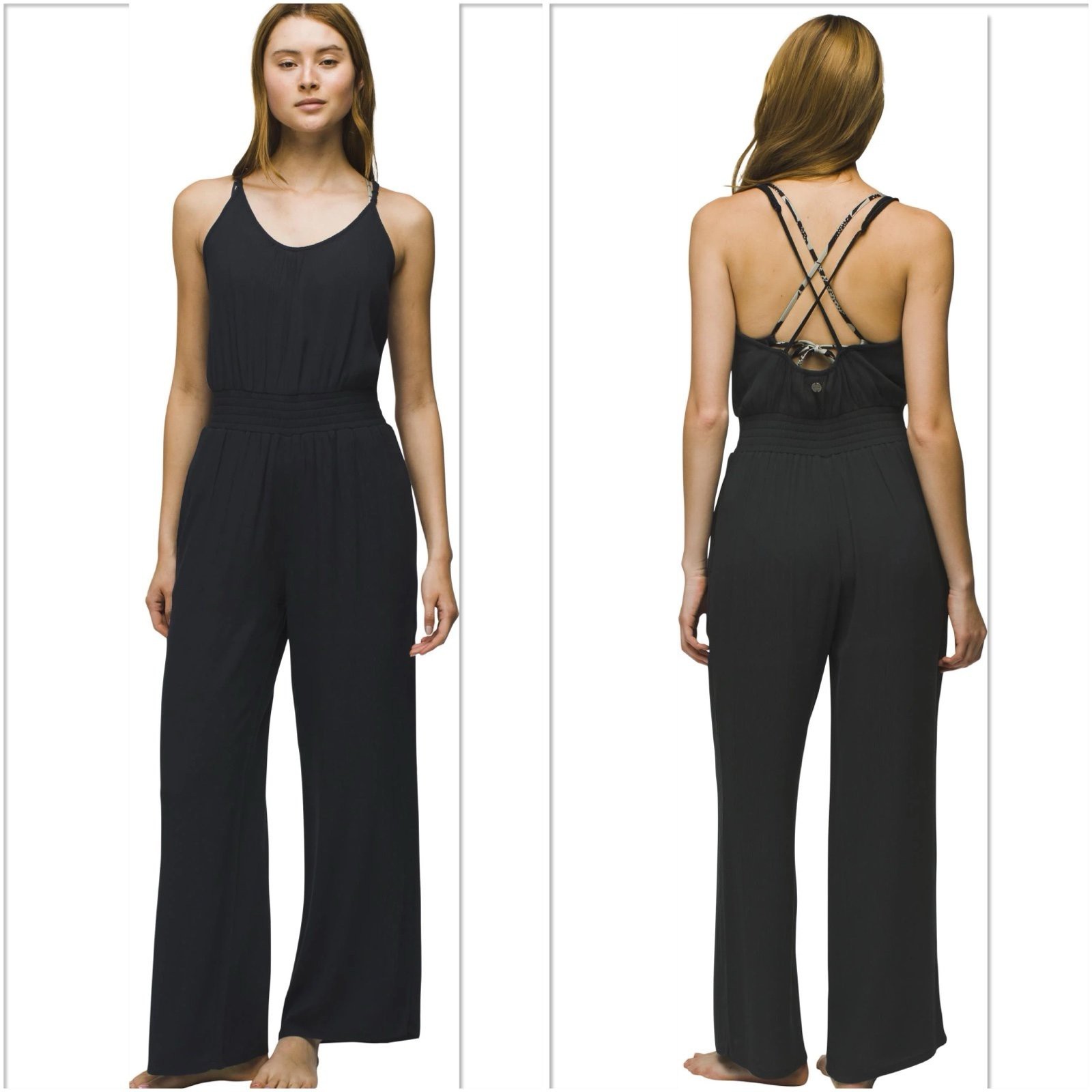 PRANA Fernie Wide Leg Jumpsuit Black Modal Womens Size Large NWT Sustainable