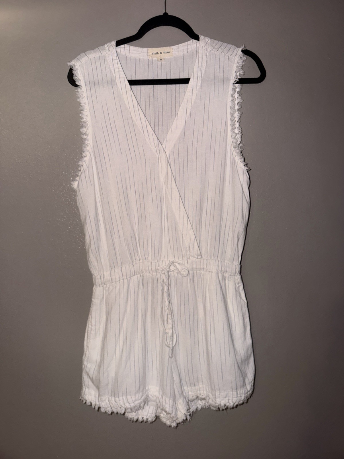 Anthropologie Cloth & Stone Linen Blend Pinstripe Romper Size Medium