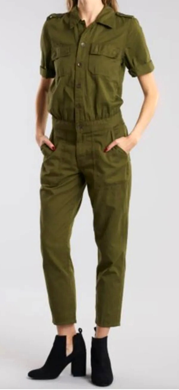 TRUE RELIGION Womens Pants Jumpsuit Sz XL Military Olive Green Utility