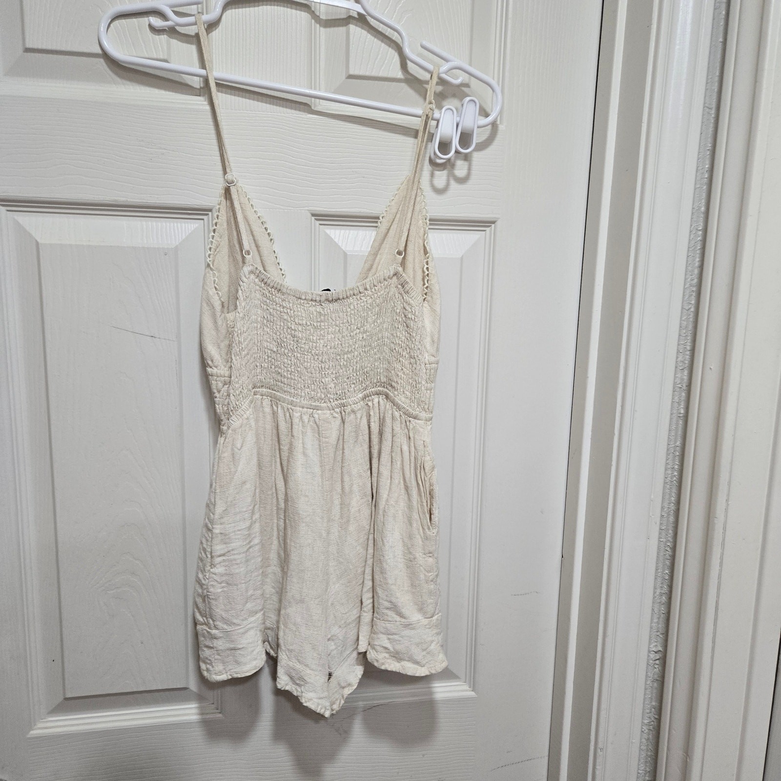 Princess Polly Cream Smocked Tie Front Romper XS US 2 Boho Festival